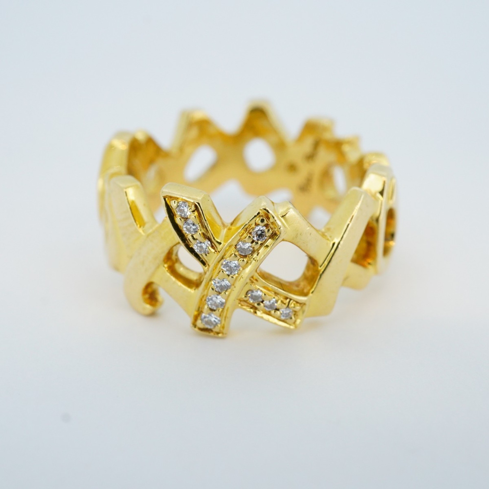 Tiffany Ring Love & Kiss Diamond K18YG Yellow Gold Size 16.5 Men's