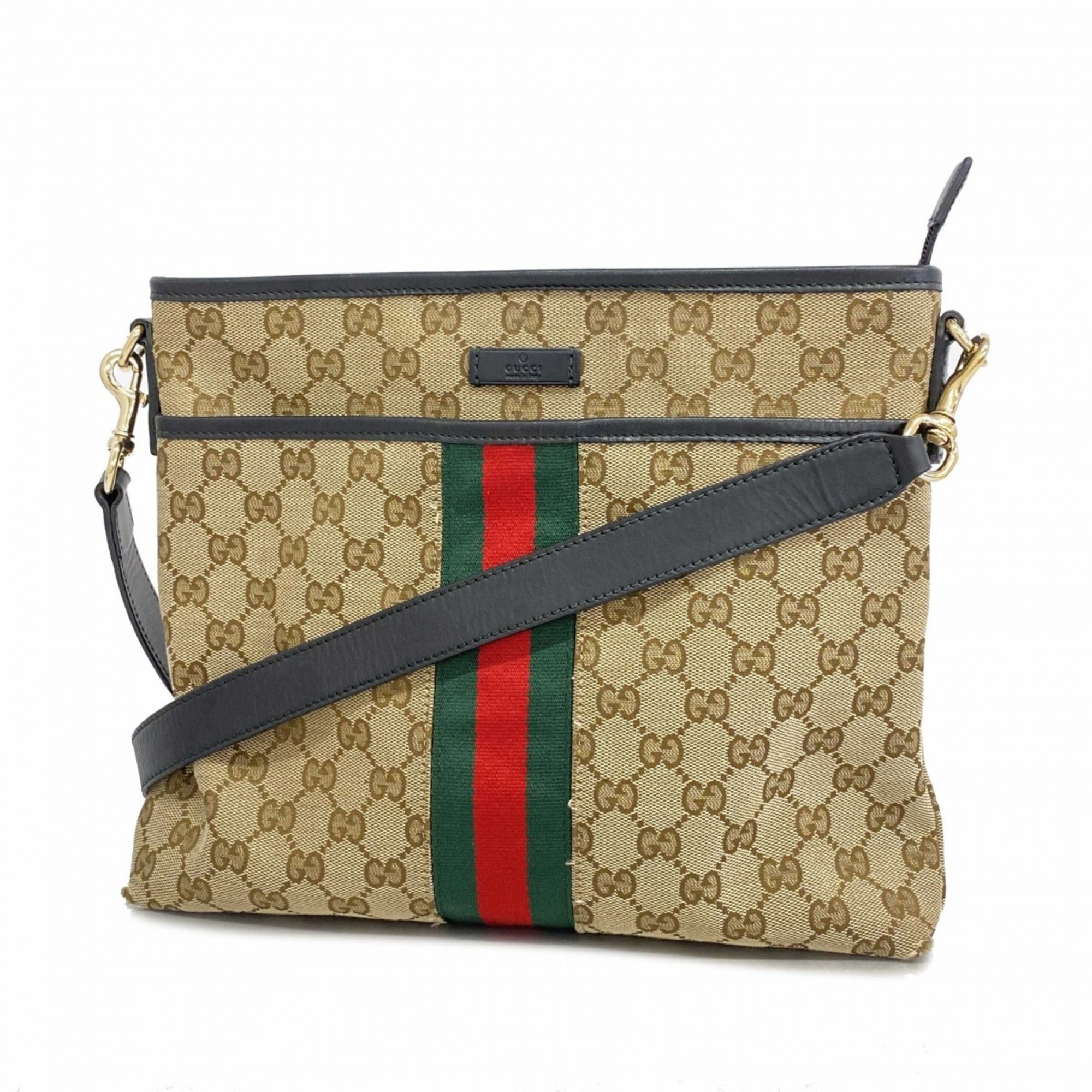 Gucci Shoulder Bag GG Canvas Sherry Line 388926 Beige Black Women's