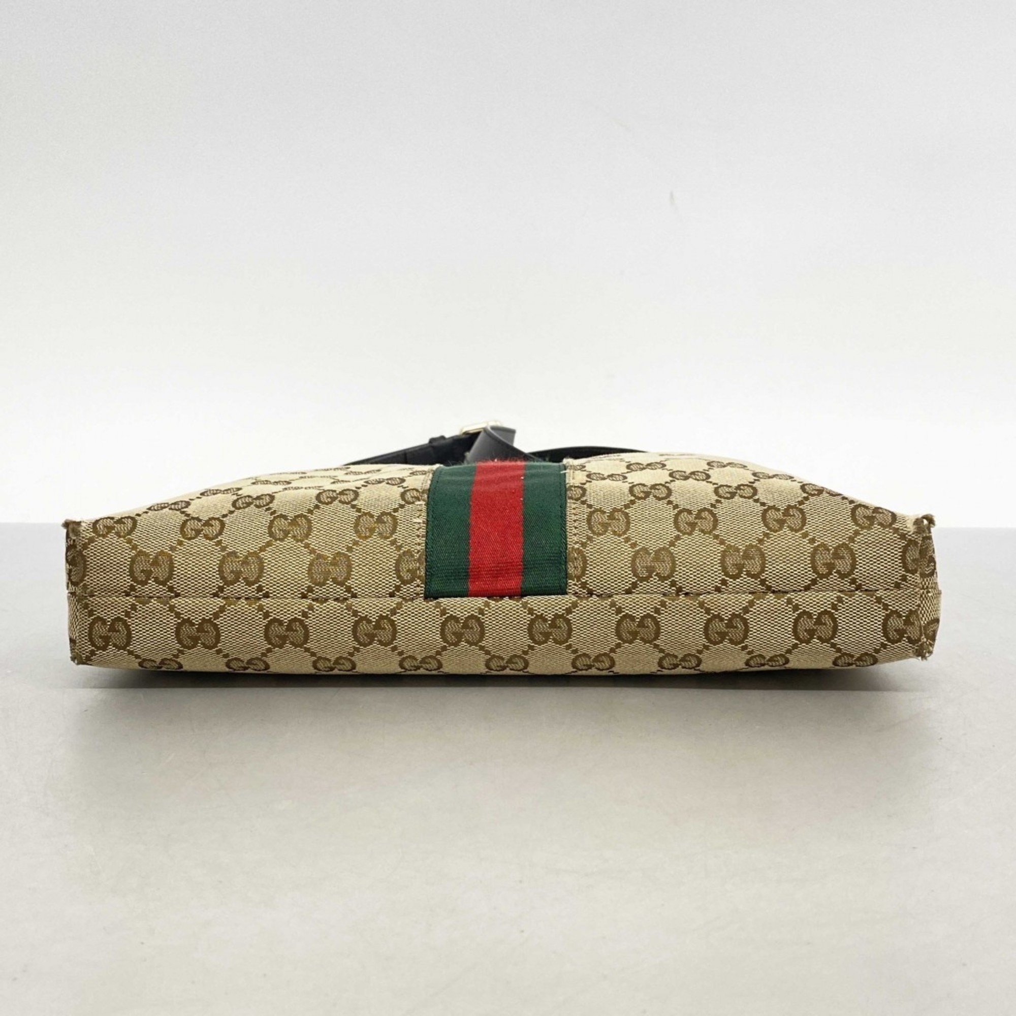 Gucci Shoulder Bag GG Canvas Sherry Line 388926 Beige Black Women's