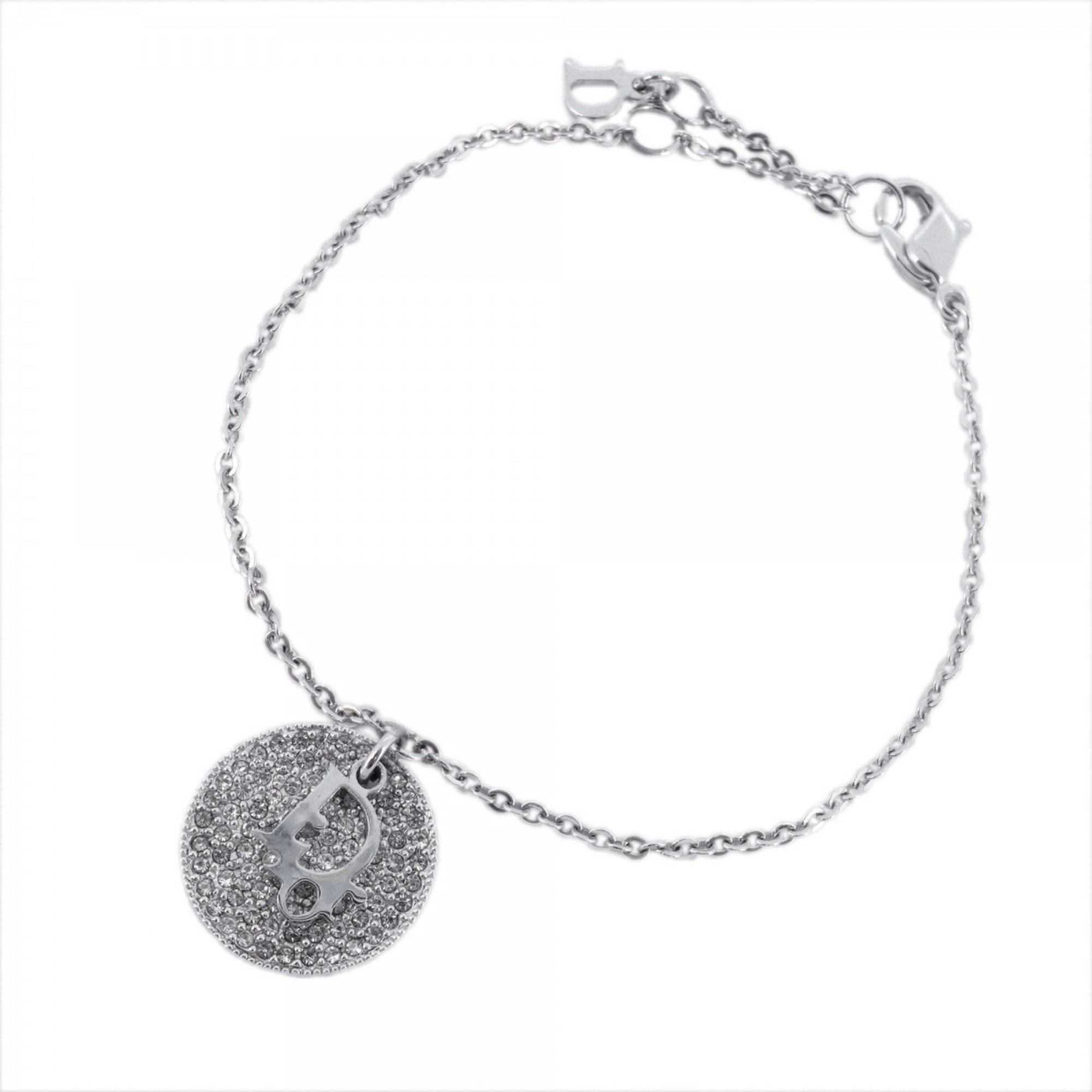 Christian Dior Bracelet Circle Rhinestone Metal Silver Women's