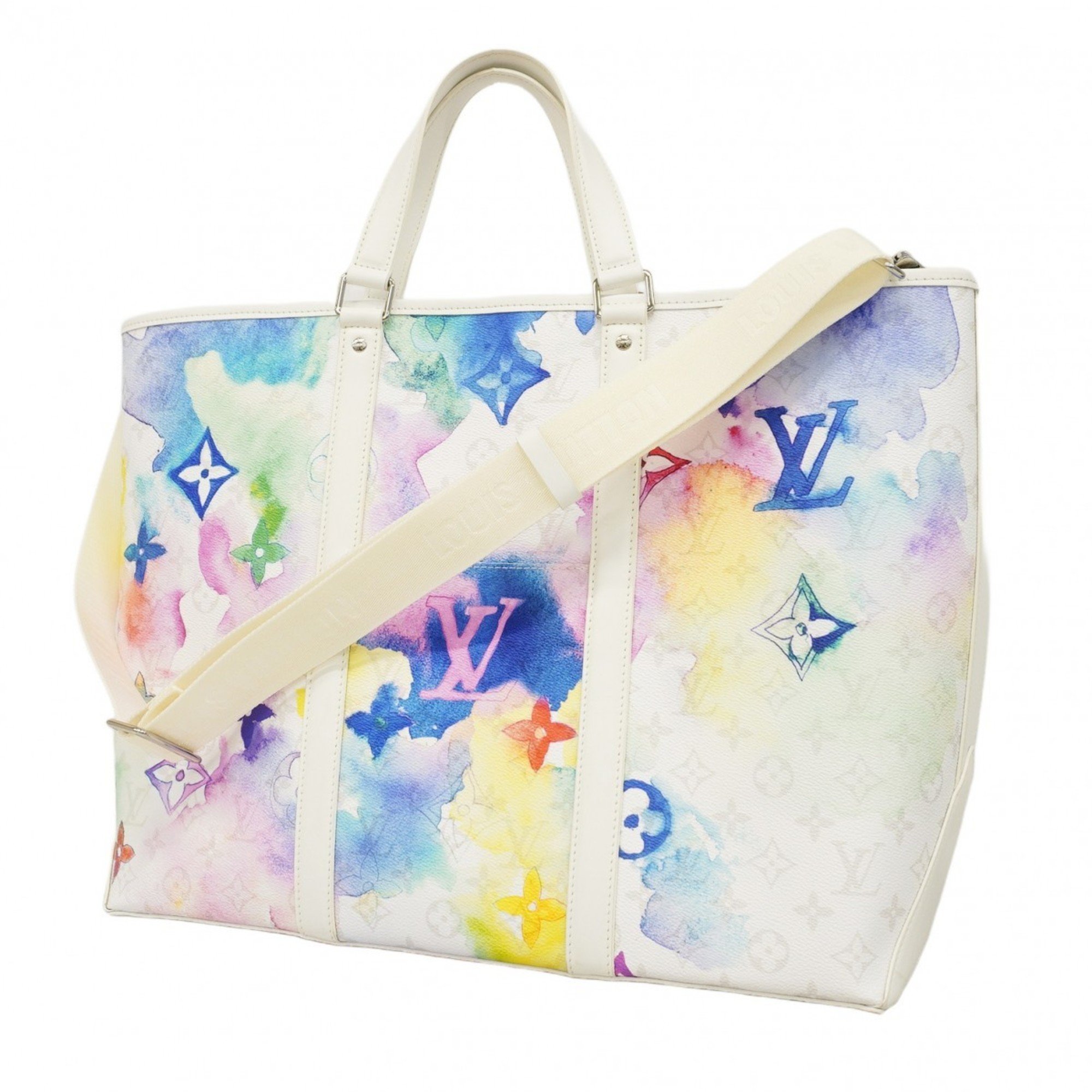 Louis Vuitton Tote Bag Monogram Watercolor Weekend GM M45754 White Multicolor Men's Women's