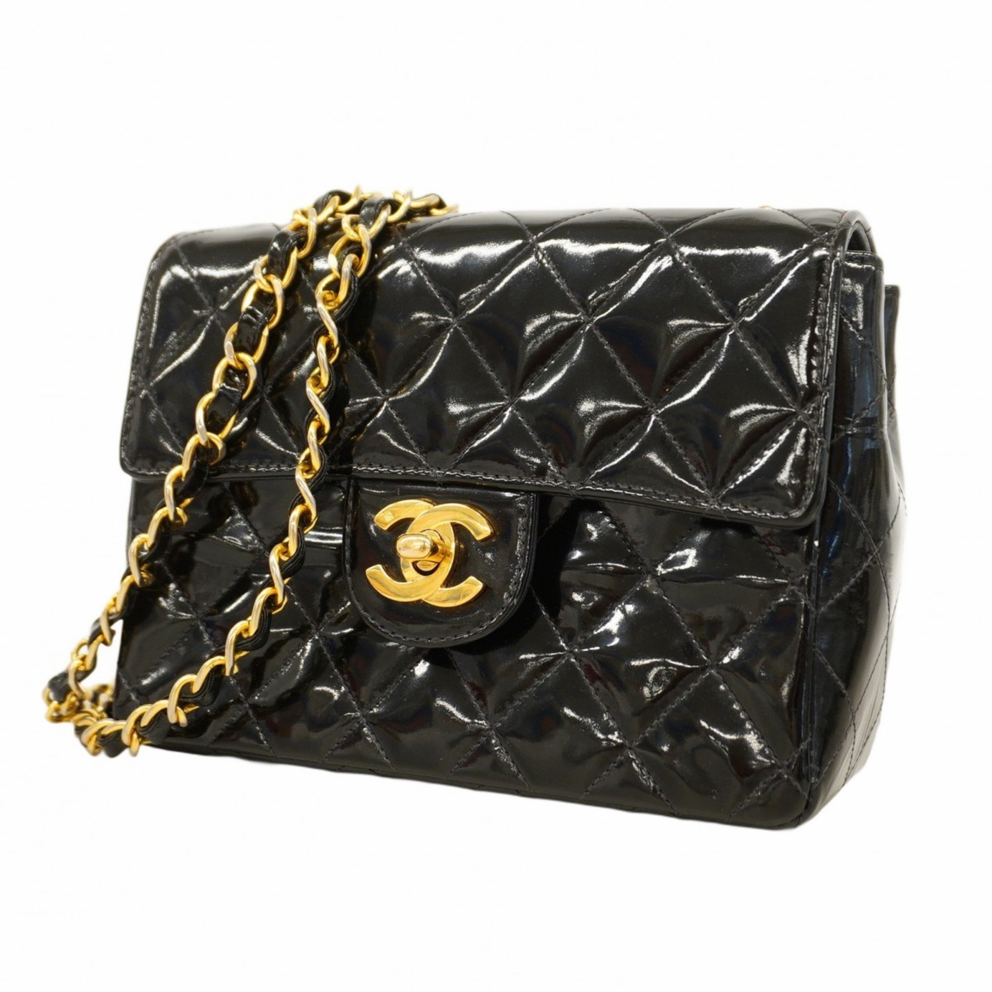 Chanel Shoulder Bag Matelasse Patent Leather Black Women's