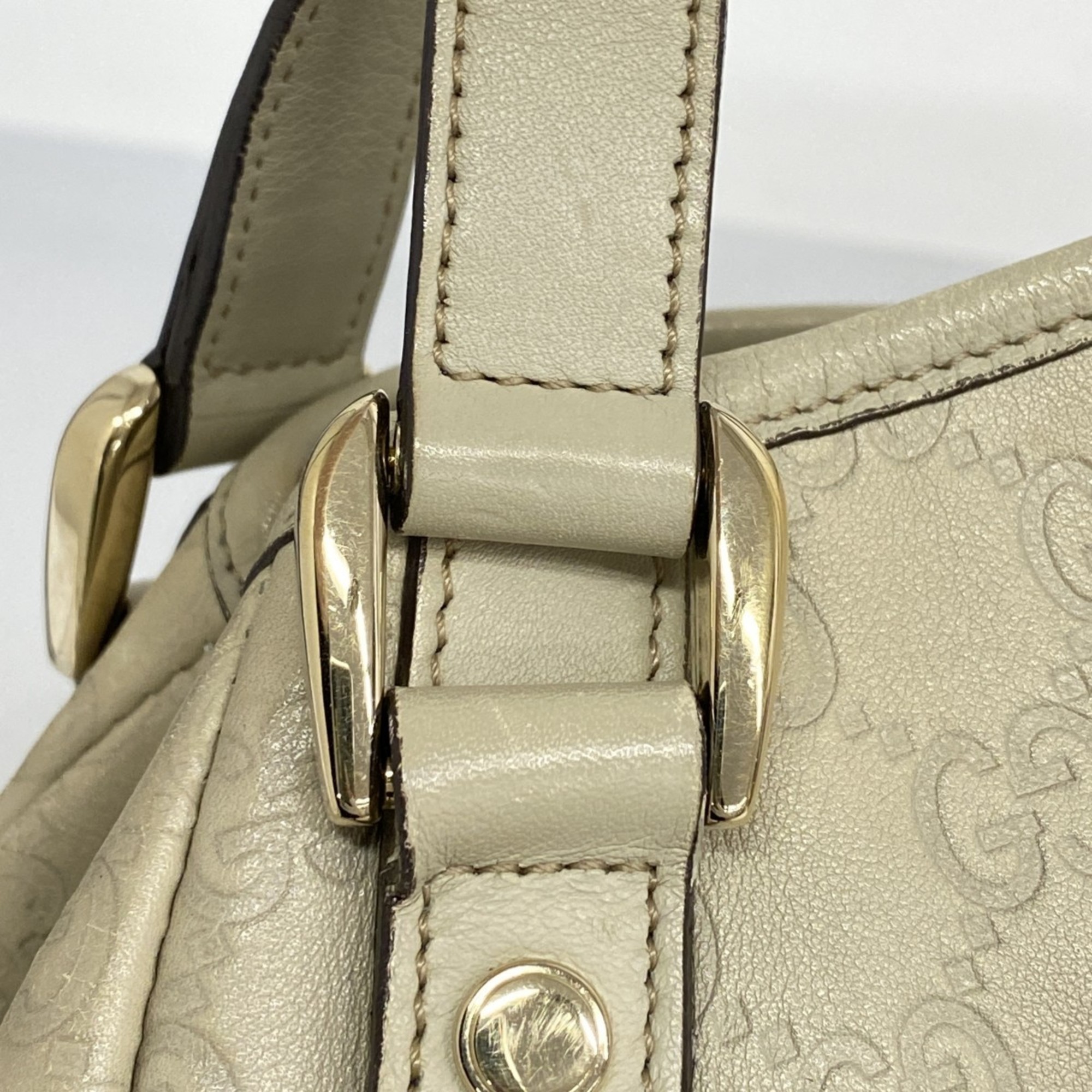 Gucci Tote Bag Guccissima Abby 130736 Leather White Champagne Ladies