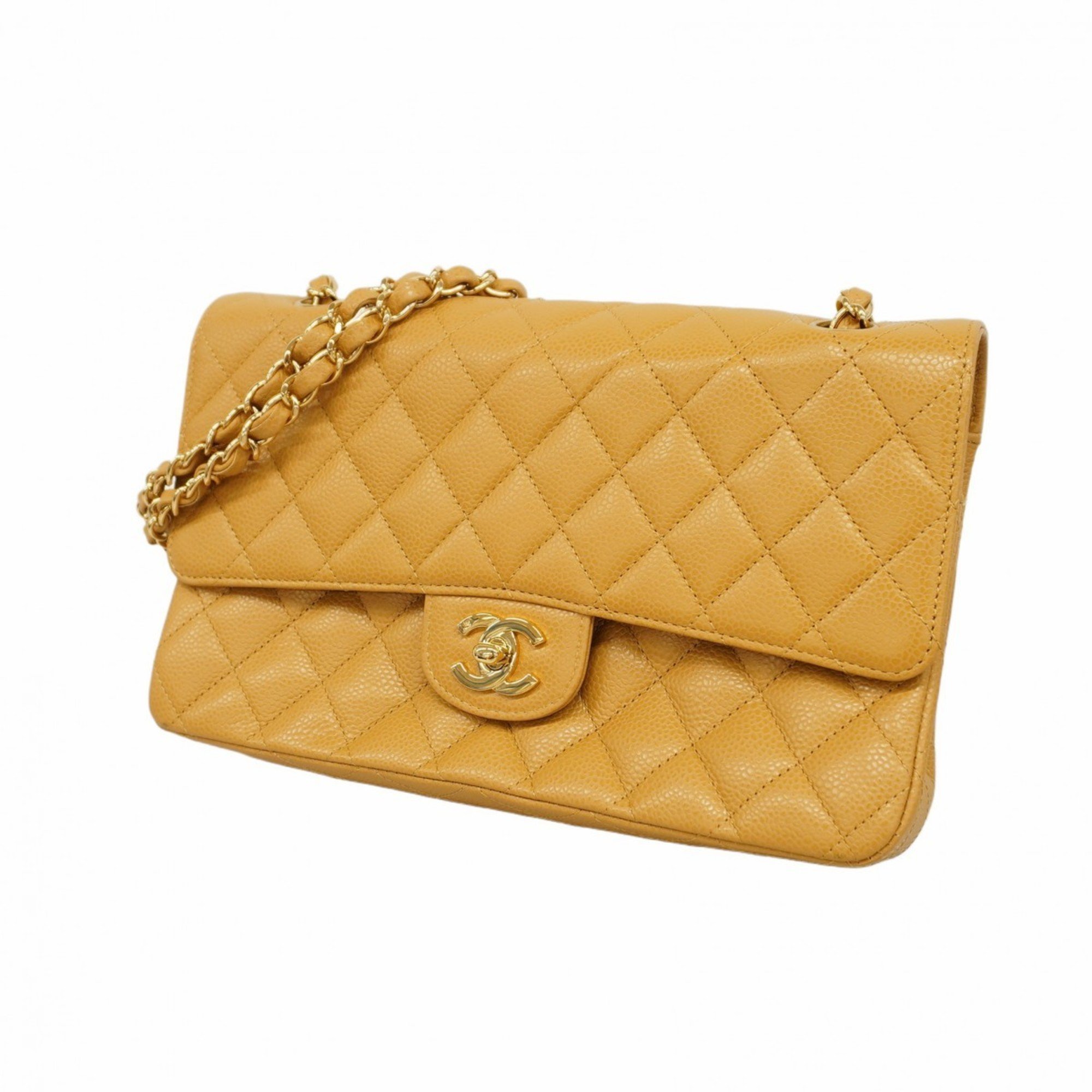 Chanel Shoulder Bag Matelasse Caviar Skin Beige Women's