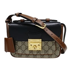 GUCCI Bag Women's Handbag Shoulder 2way GG Supreme Padlock Brown Black 658487