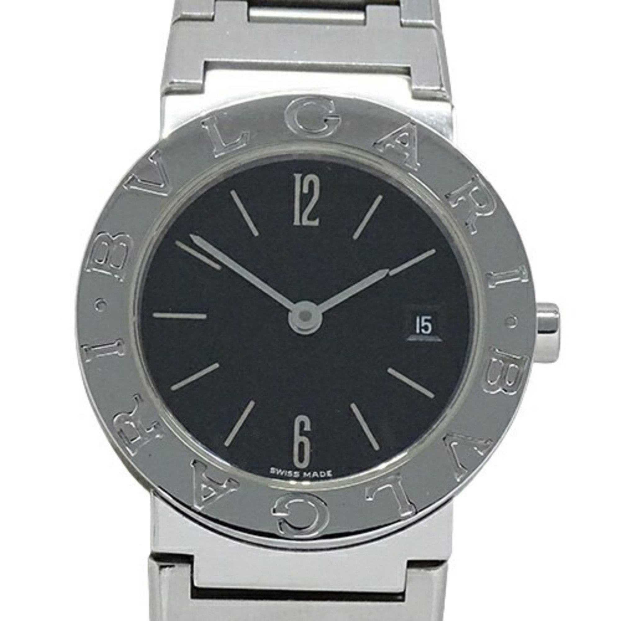 BVLGARI Women's Watch Date Quartz Stainless Steel SS BB26SS Silver Black Polished