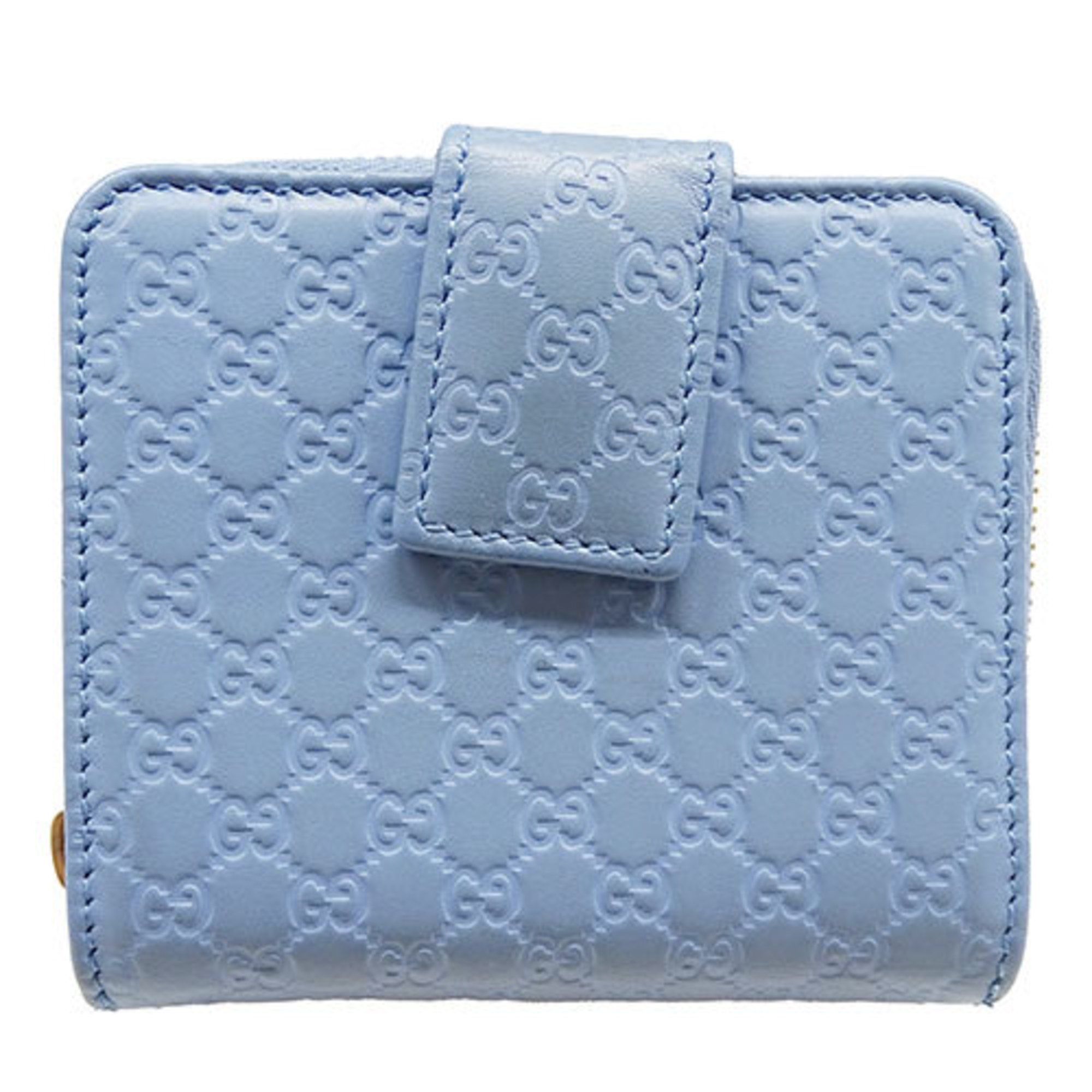 GUCCI Wallet for Women and Men Micro GG Shima Bi-fold Leather Light Blue 449395 Round Compact