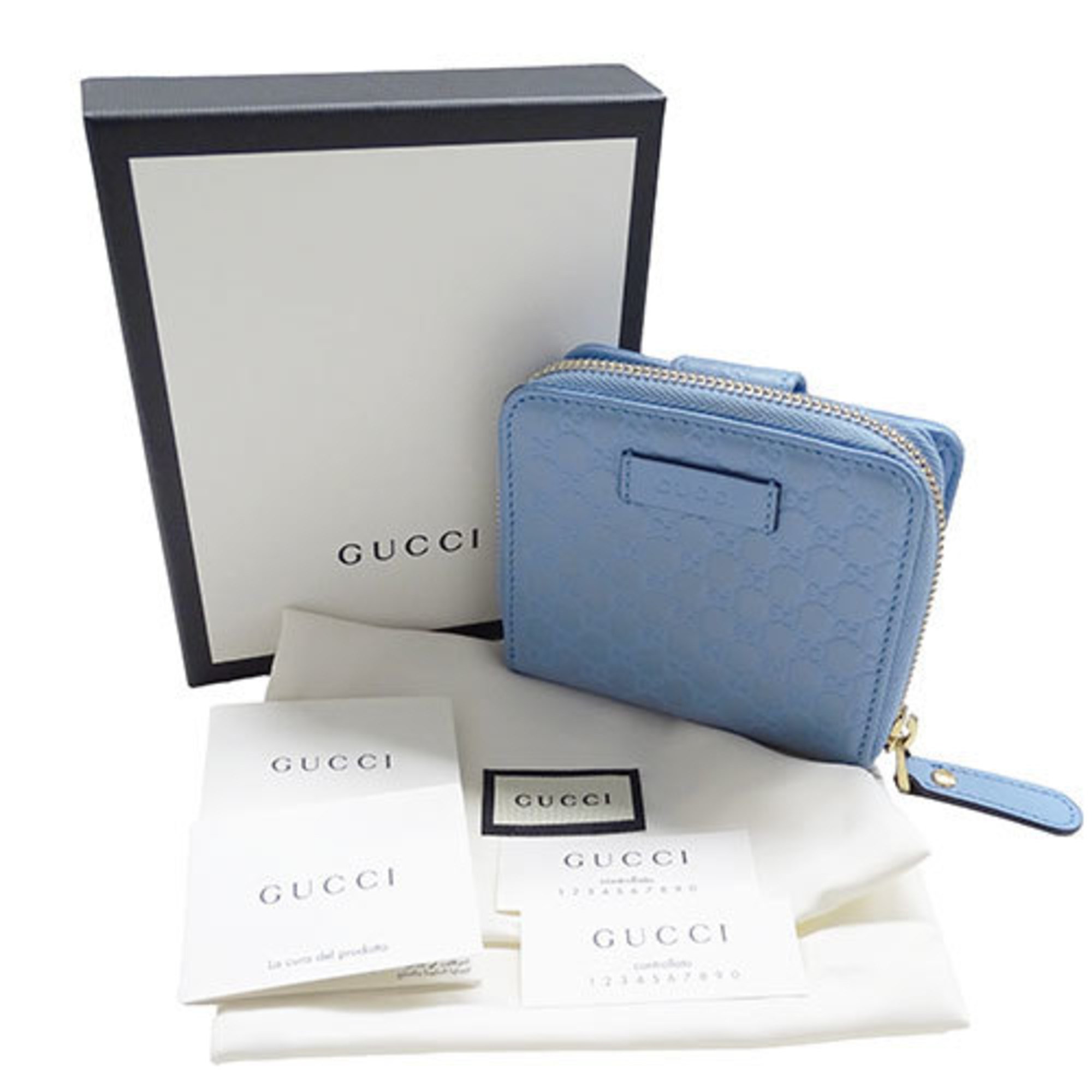 GUCCI Wallet for Women and Men Micro GG Shima Bi-fold Leather Light Blue 449395 Round Compact