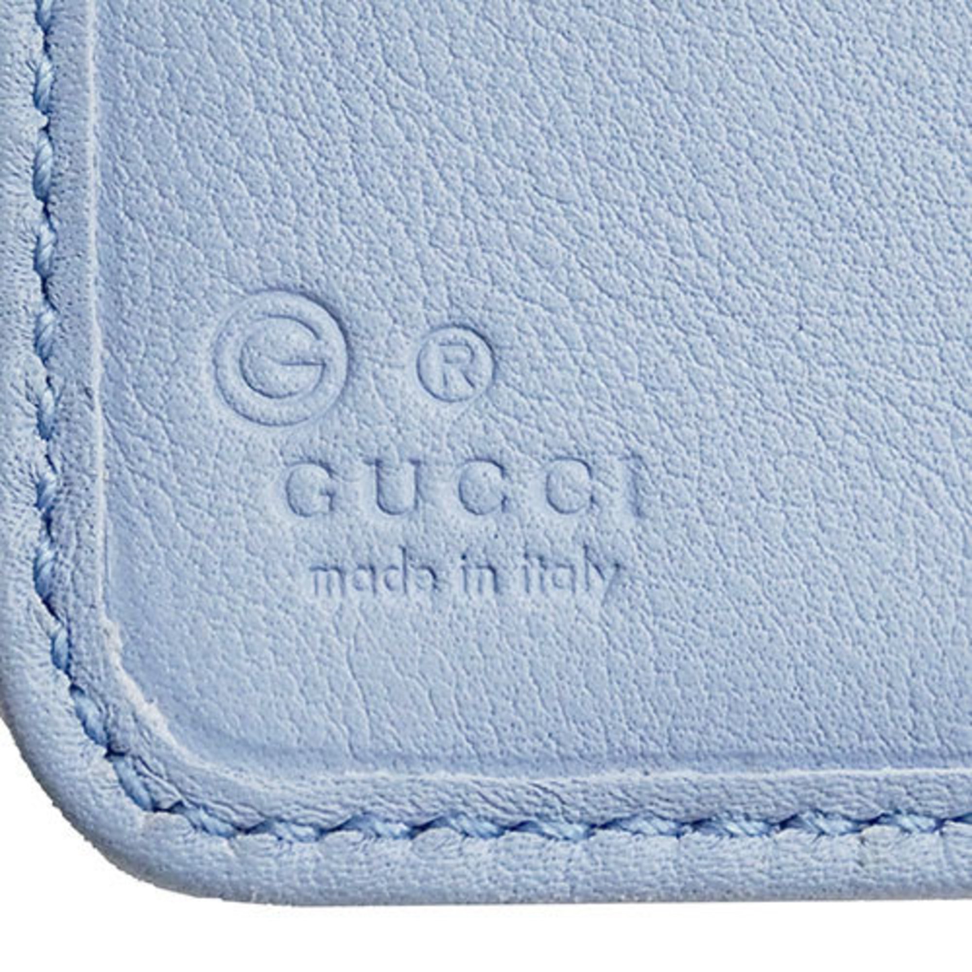 GUCCI Wallet for Women and Men Micro GG Shima Bi-fold Leather Light Blue 449395 Round Compact