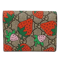 Gucci Women's Wallet Bi-fold GG Supreme Strawberry Print Brown Beige Red 573839 Compact