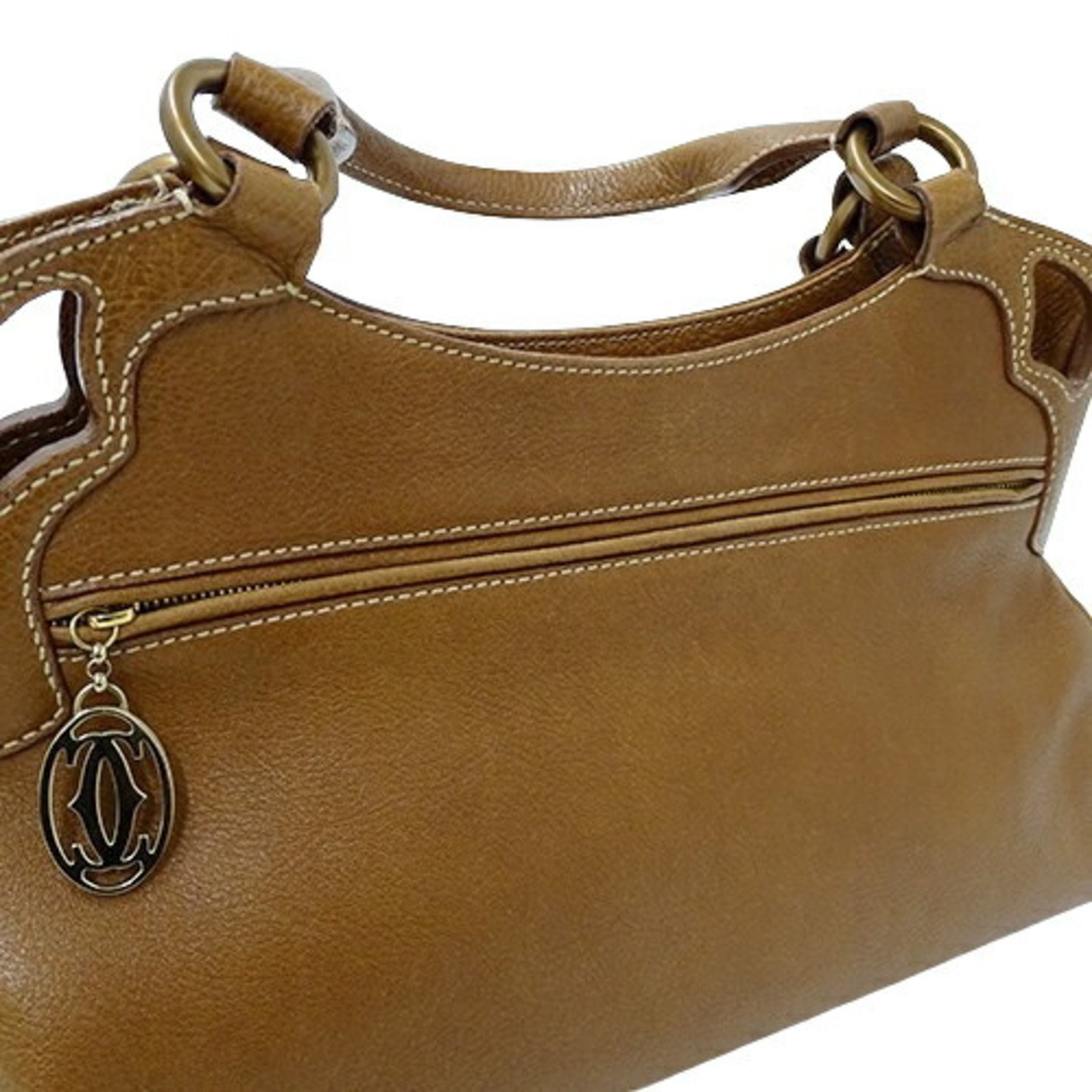 Cartier Bag Women's Handbag Marcello Leather Light Brown