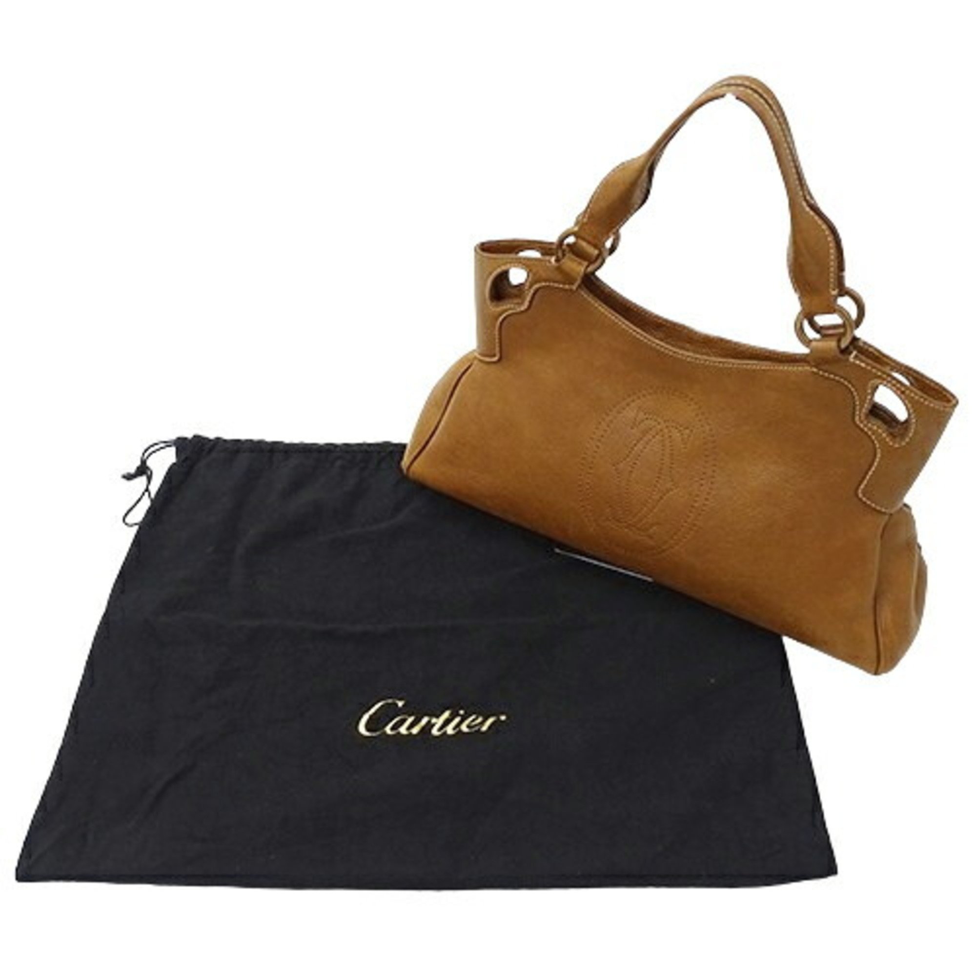 Cartier Bag Women's Handbag Marcello Leather Light Brown