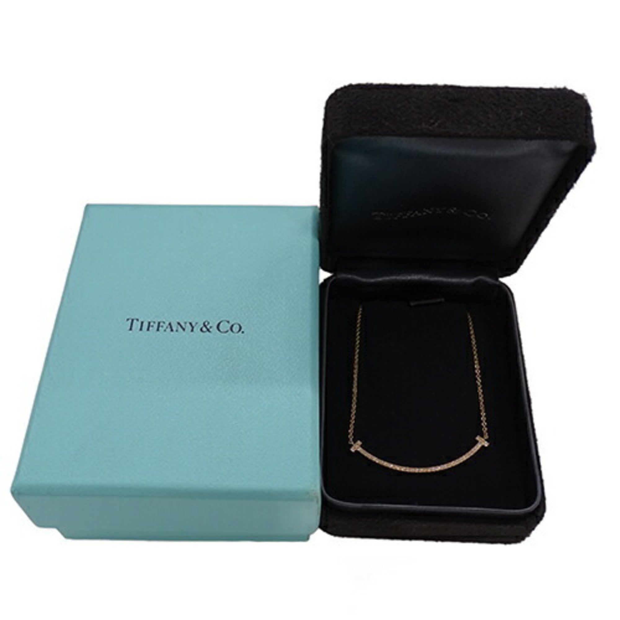 Tiffany & Co. Necklace for Women, Pendant, 750YG, Diamond, T Smile, Small, Yellow Gold, Polished