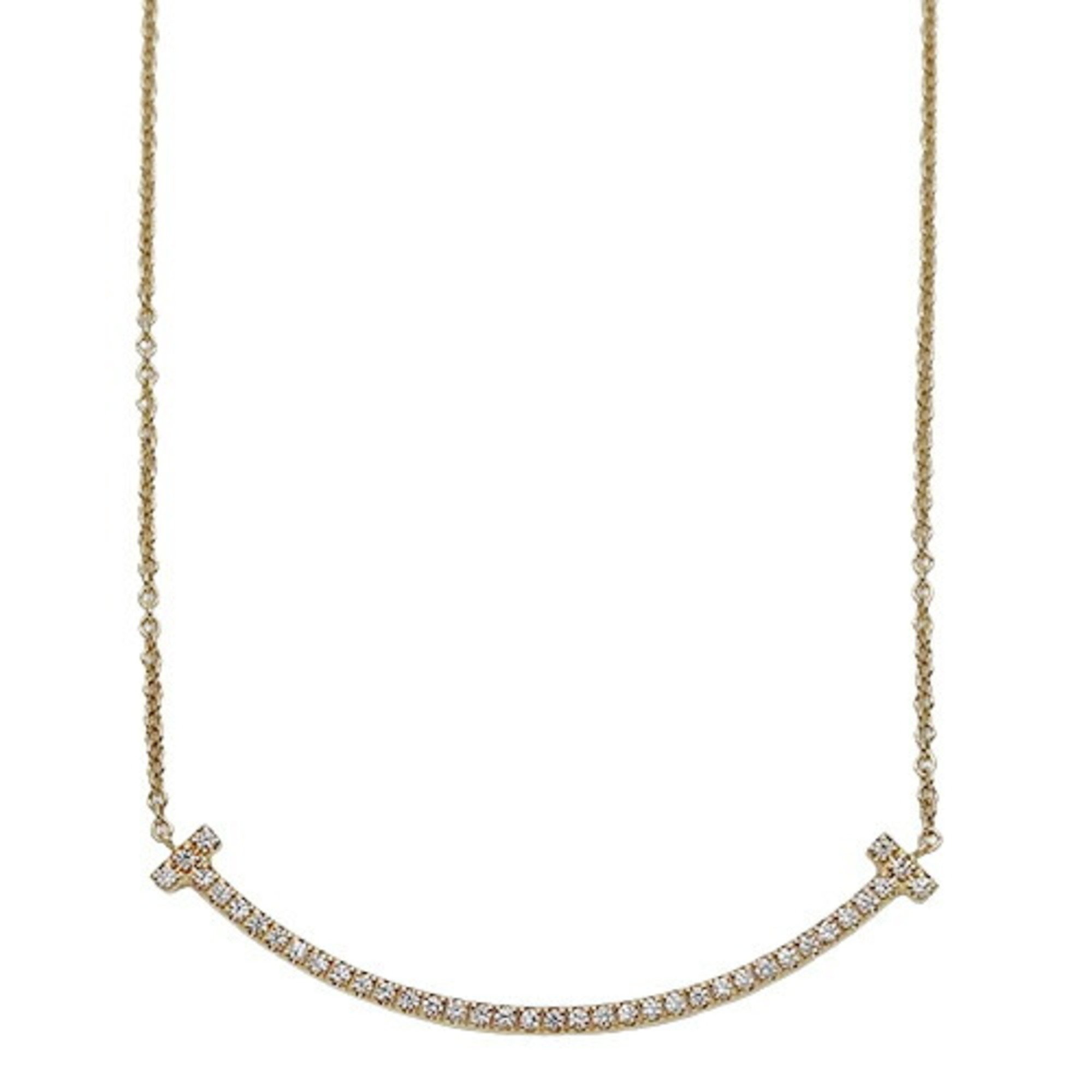 Tiffany & Co. Necklace for Women, Pendant, 750YG, Diamond, T Smile, Small, Yellow Gold, Polished