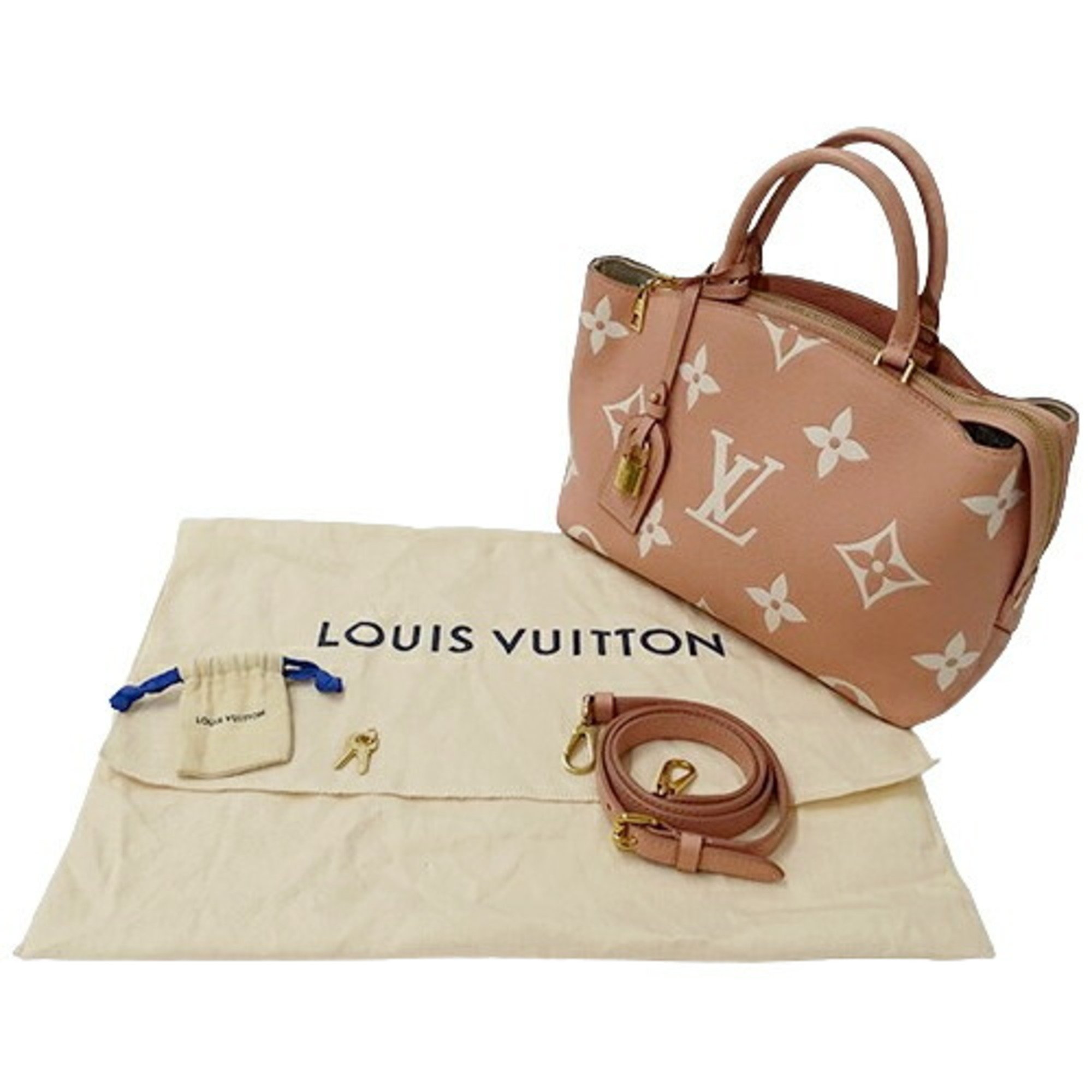 Louis Vuitton LOUIS VUITTON Bag Bicolor Monogram Empreinte Women's Handbag Shoulder 2way Petit Palais PM Rose Trianon Creme M46353 Pink