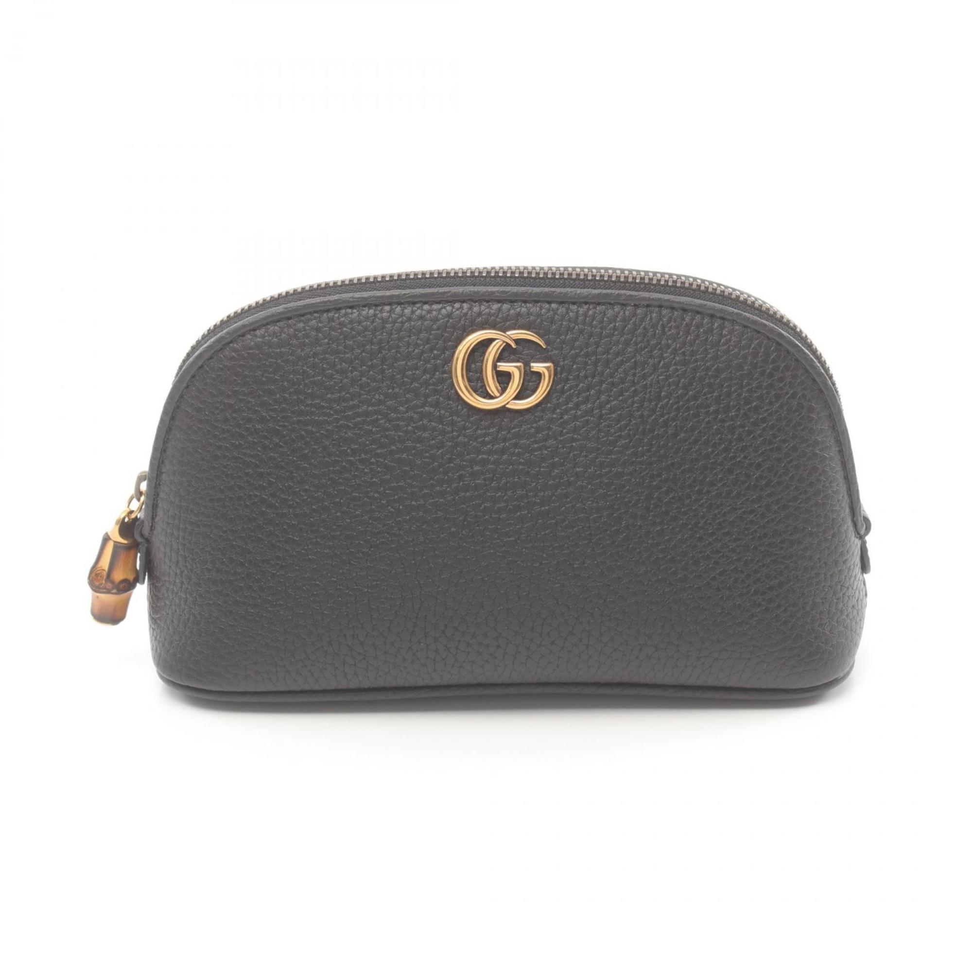 GUCCI Double G Pouch Bag Leather Women's Black 772783AABXM1000