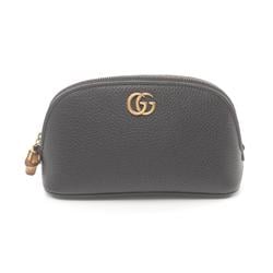 GUCCI Double G Pouch Bag Leather Women's Black 772783AABXM1000