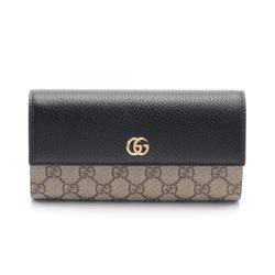 Gucci Petit Marmont GG Supreme Continental Wallet, Bi-fold Long Coated Canvas, Leather, Women's, Beige, Brown, Black, 456116 17WAG 1283