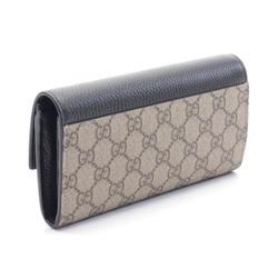 Gucci Petit Marmont GG Supreme Continental Wallet, Bi-fold Long Coated Canvas, Leather, Women's, Beige, Brown, Black, 456116 17WAG 1283