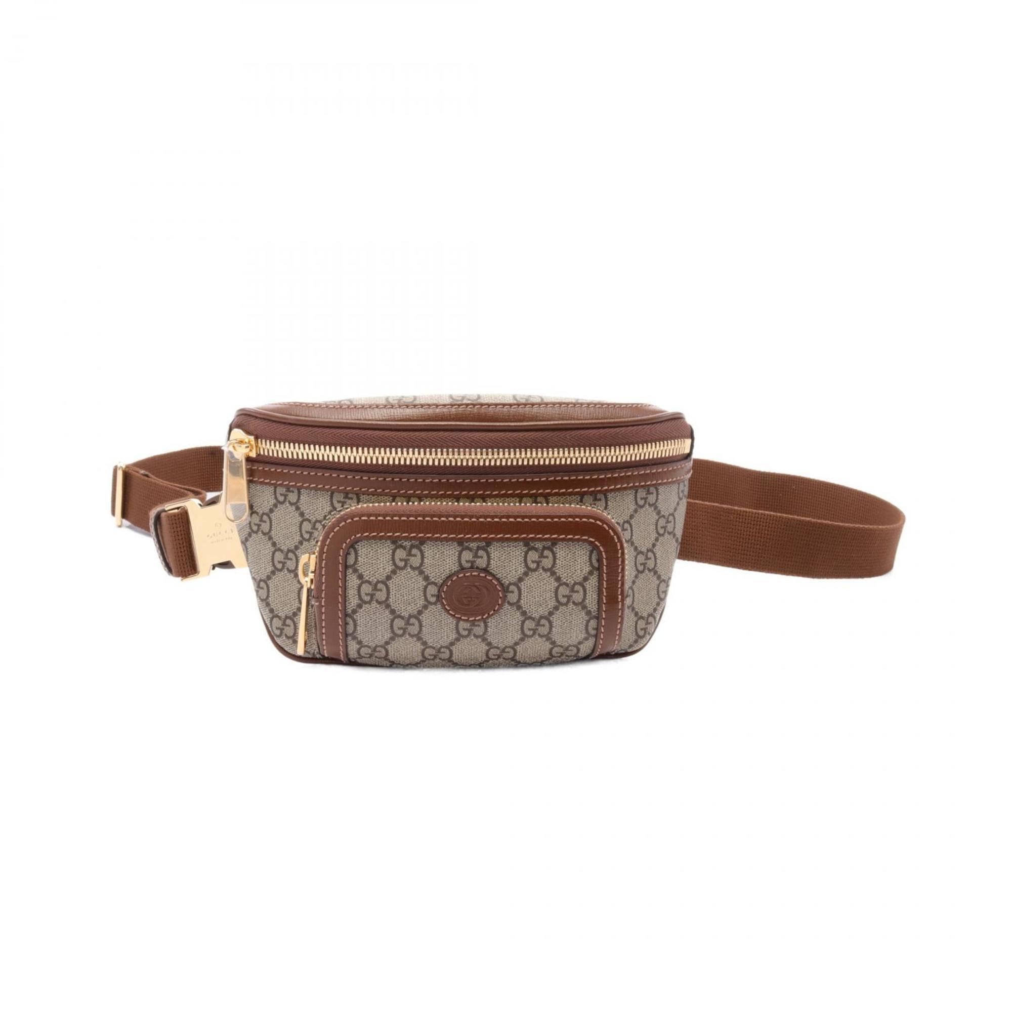 Gucci Interlocking G GG Supreme Belt Bag Waist Body Coated Canvas Leather Men's Beige Brown 68293392THG8563