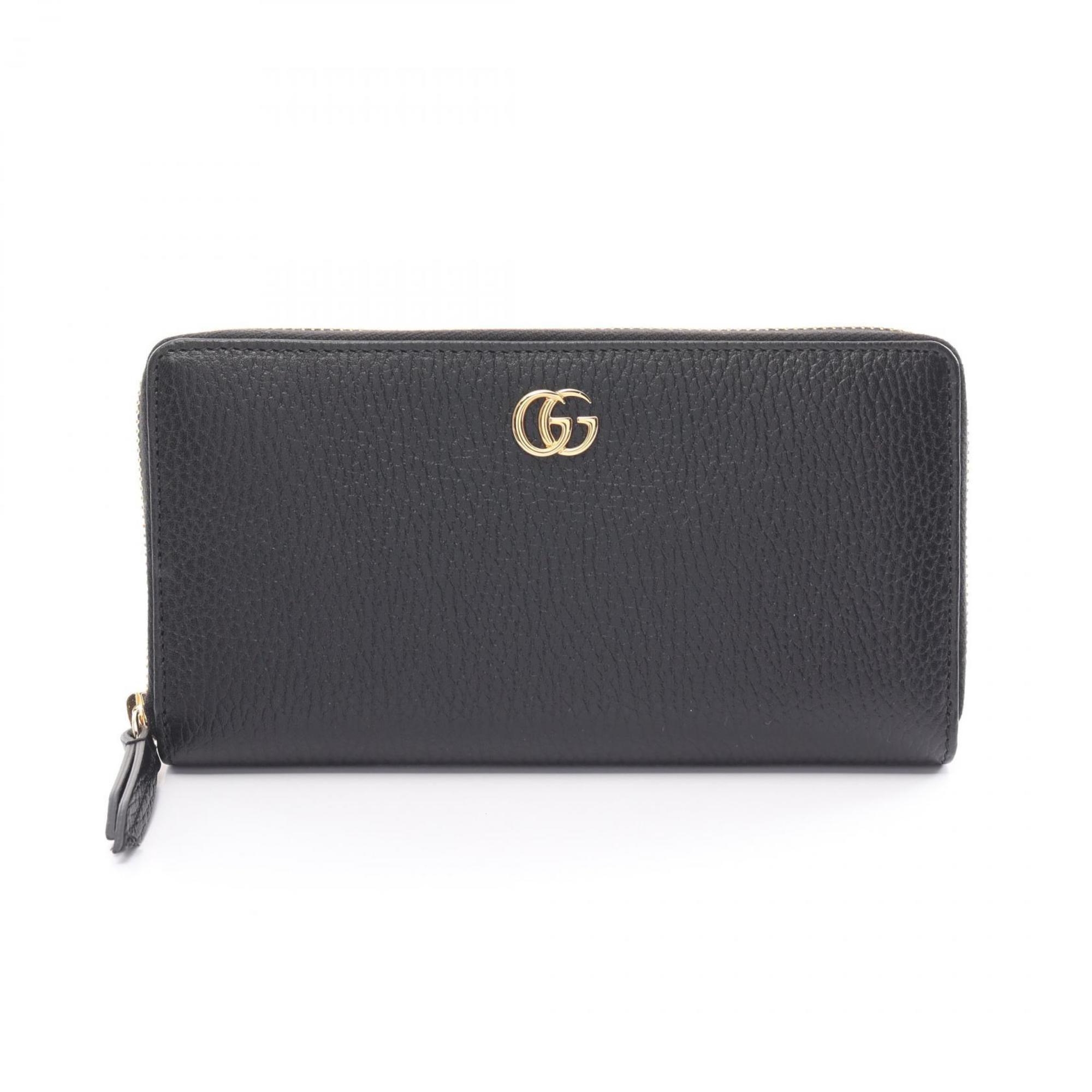 GUCCI Petit Marmont GG Round Long Wallet Leather Women's Black 456117