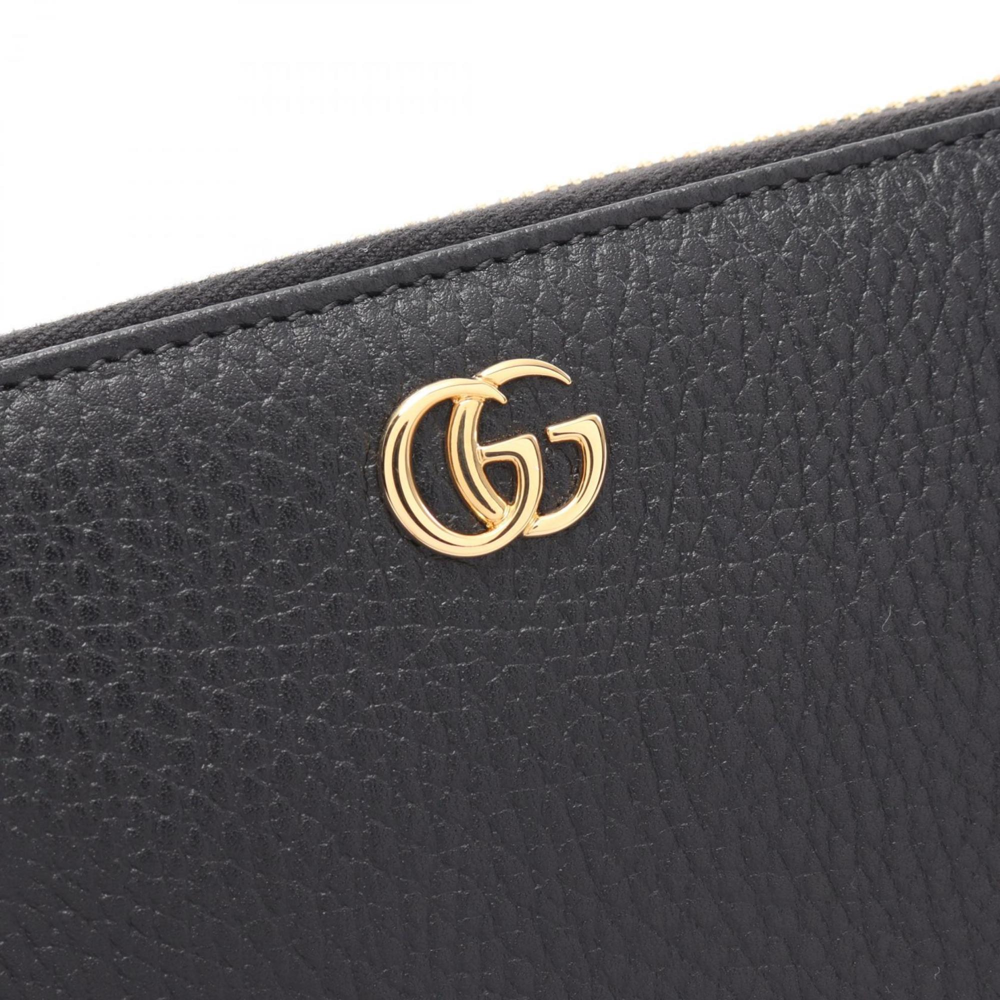 GUCCI Petit Marmont GG Round Long Wallet Leather Women's Black 456117