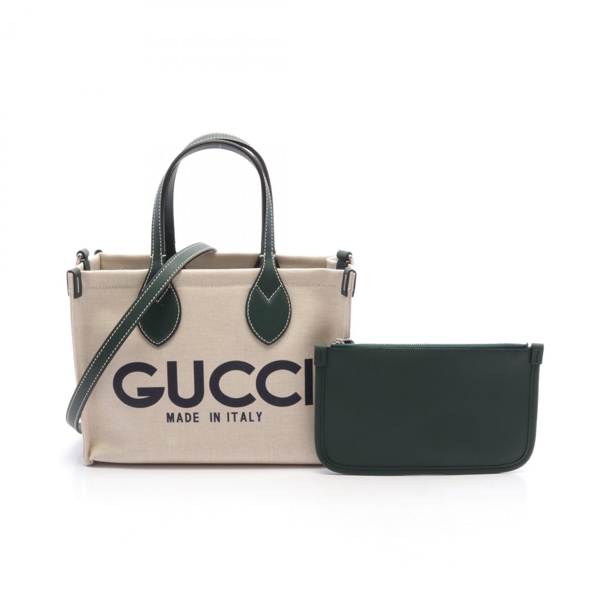 GUCCI Printed Tote Bag Canvas Leather Women's Ivory Green 772144FACUL8572