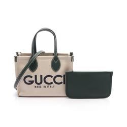 GUCCI Printed Tote Bag Canvas Leather Women's Ivory Green 772144FACUL8572