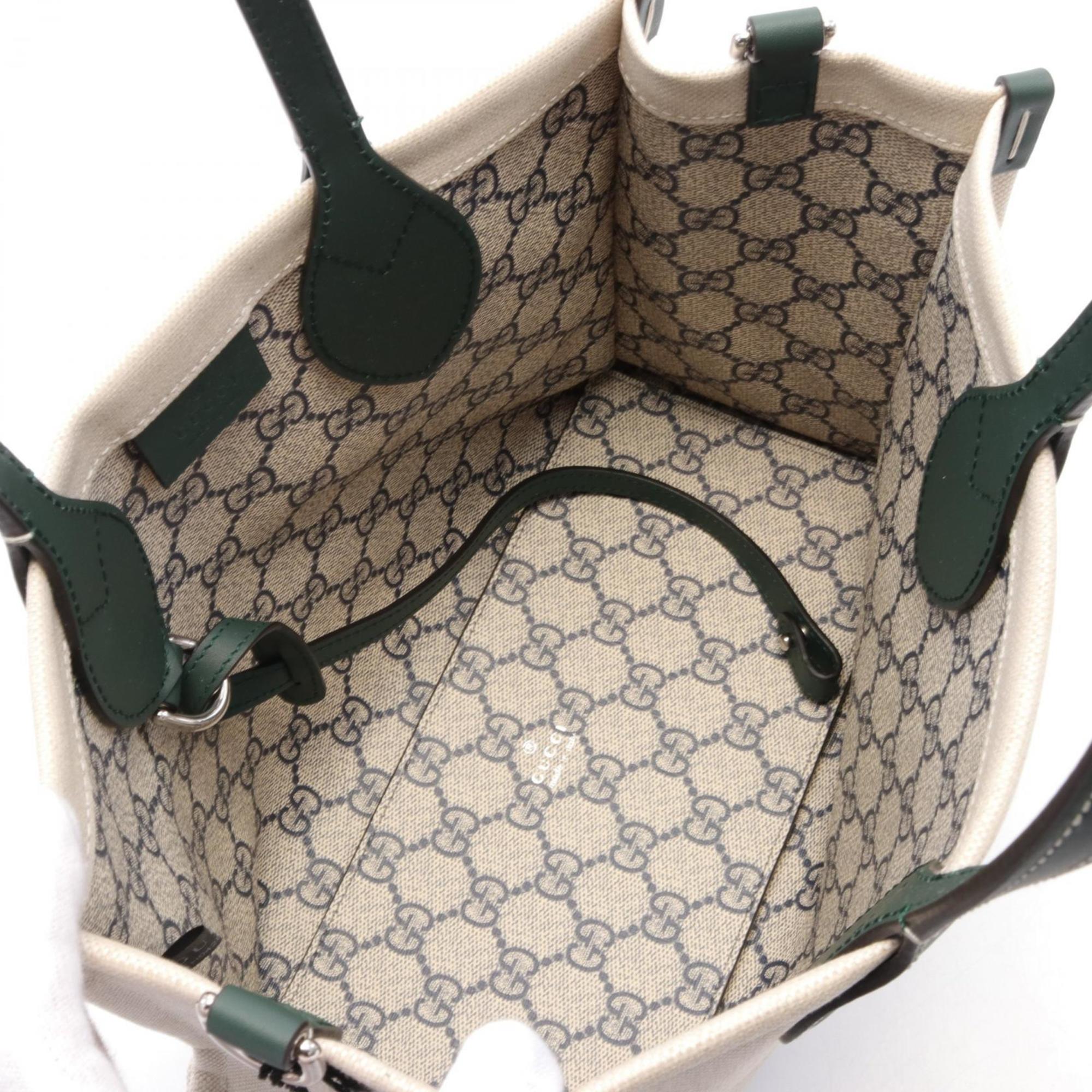 GUCCI Printed Tote Bag Canvas Leather Women's Ivory Green 772144FACUL8572