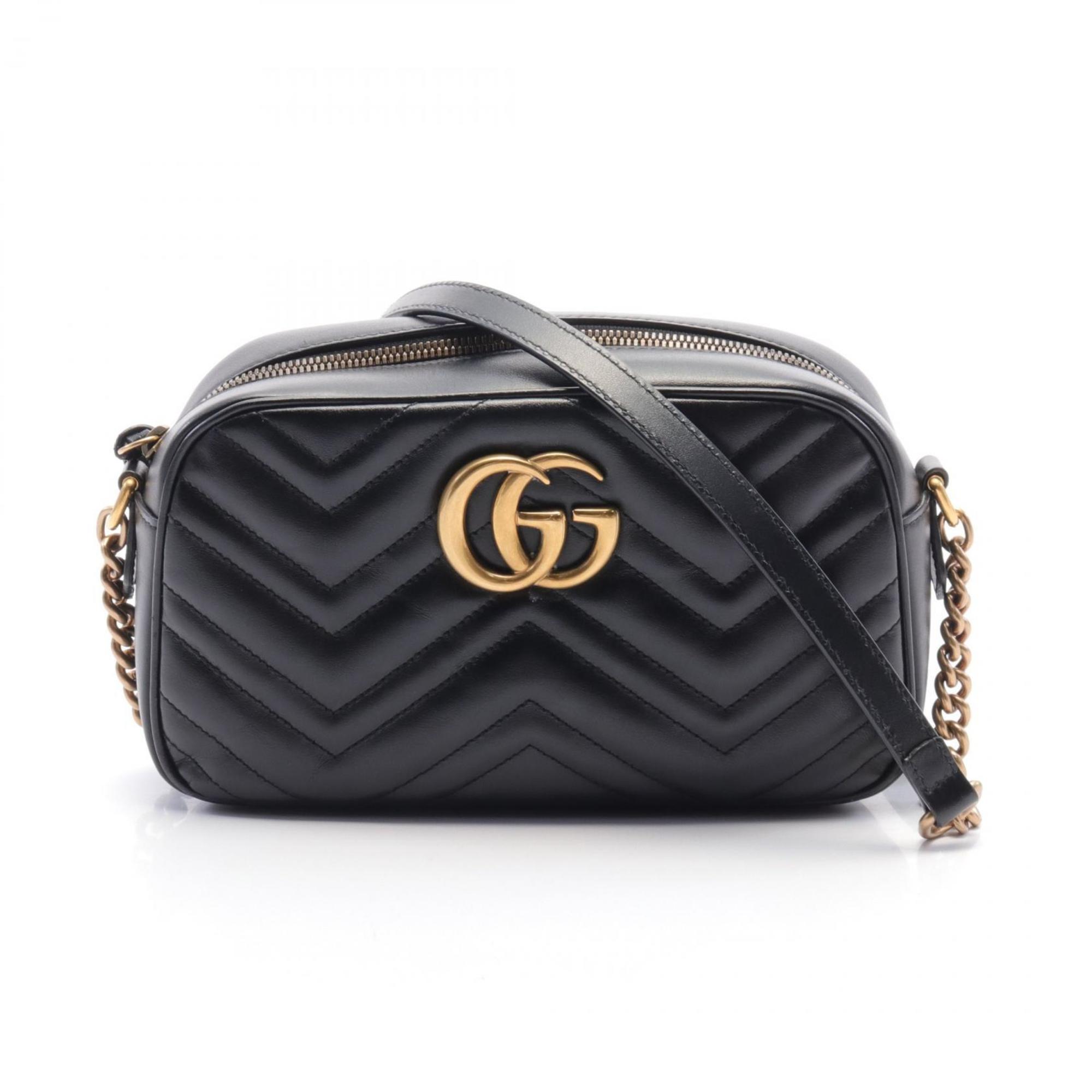 GUCCI GG Marmont Shoulder Bag Leather Women's Black 447632