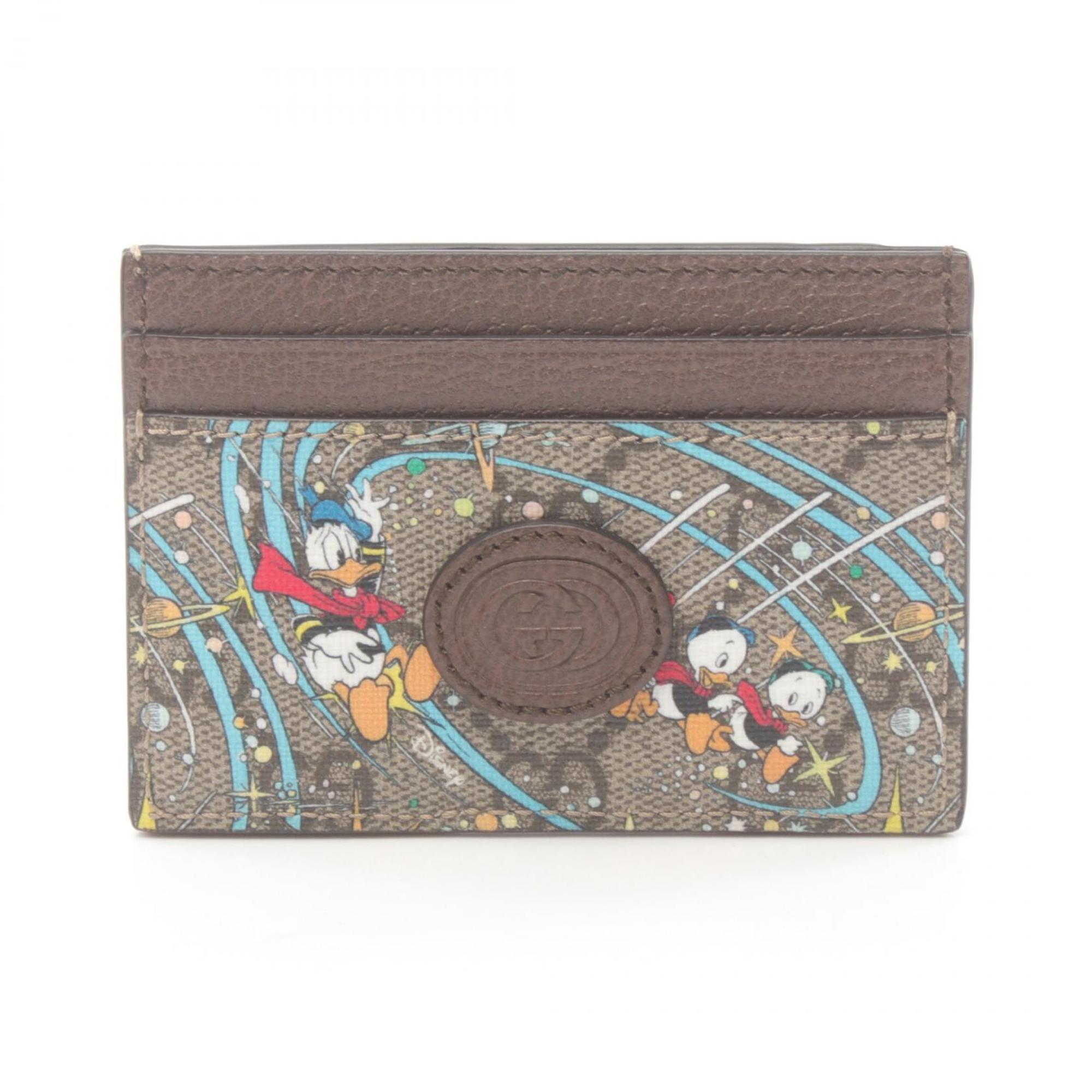 Gucci GUCCI x Disney Donald Duck GG Supreme Business Card Holder/Card Case Coated Canvas Leather Women's Beige Multicolor 651935