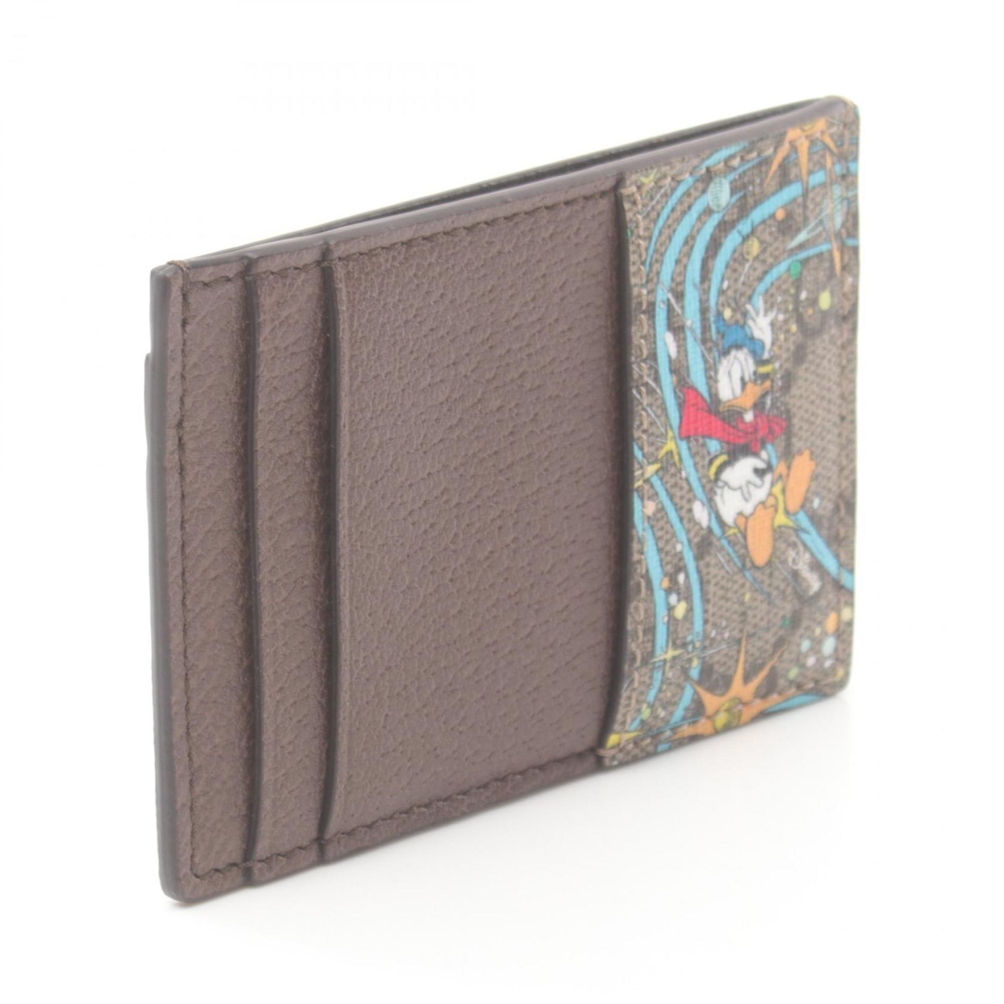 Gucci GUCCI x Disney Donald Duck GG Supreme Business Card Holder/Card Case Coated Canvas Leather Women's Beige Multicolor 651935