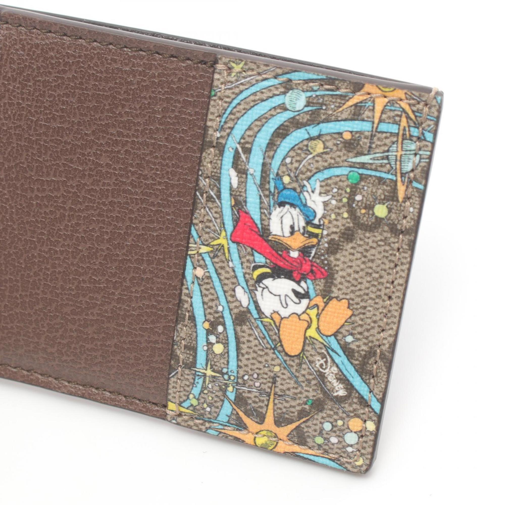 Gucci GUCCI x Disney Donald Duck GG Supreme Business Card Holder/Card Case Coated Canvas Leather Women's Beige Multicolor 651935