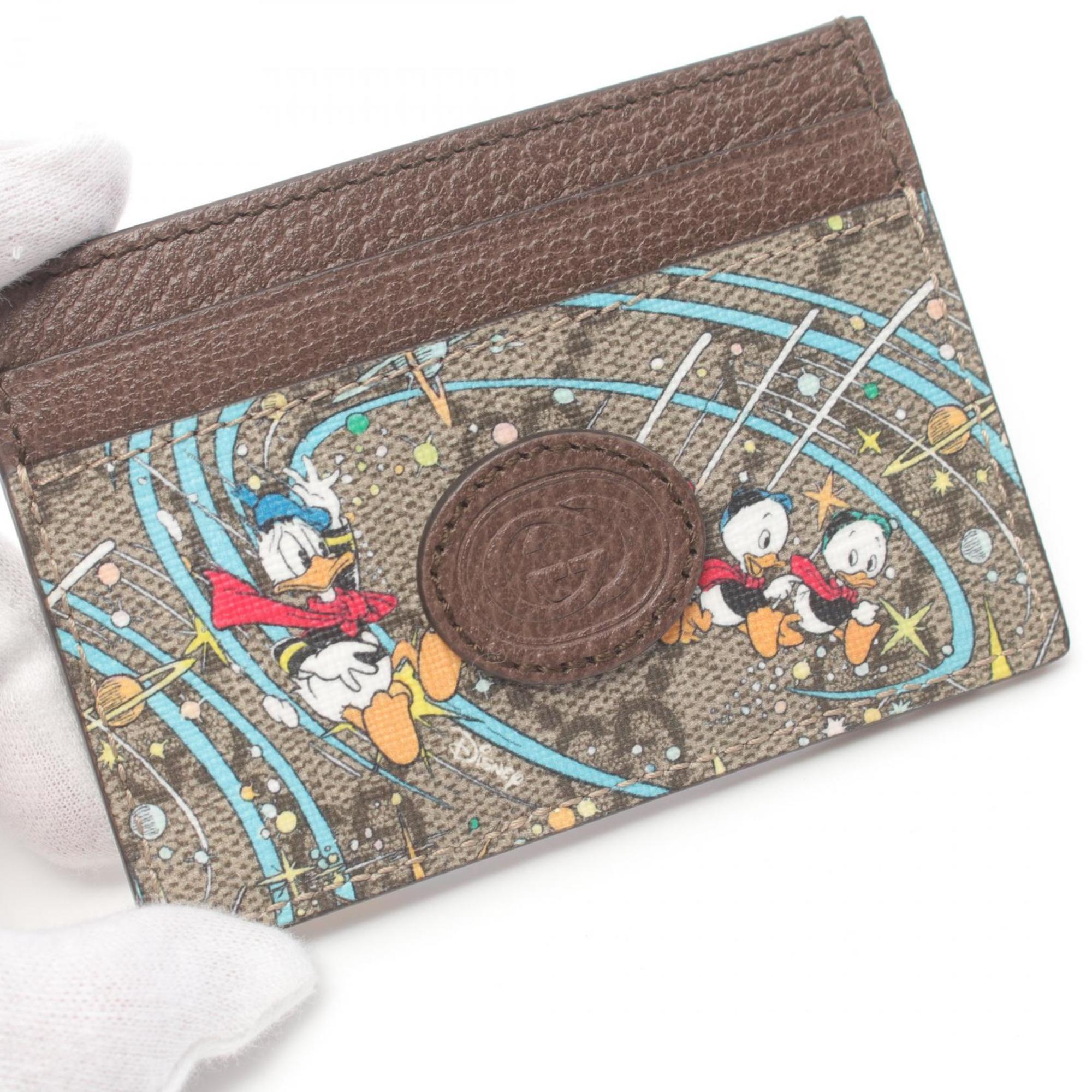 Gucci GUCCI x Disney Donald Duck GG Supreme Business Card Holder/Card Case Coated Canvas Leather Women's Beige Multicolor 651935