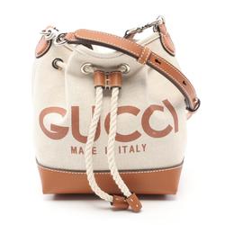 GUCCI Print Shoulder Bag Canvas Leather Women's Ivory Brown 777166