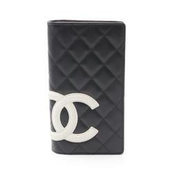 CHANEL Cambon Line Bi-fold Long Wallet Leather Women's Black White A26717