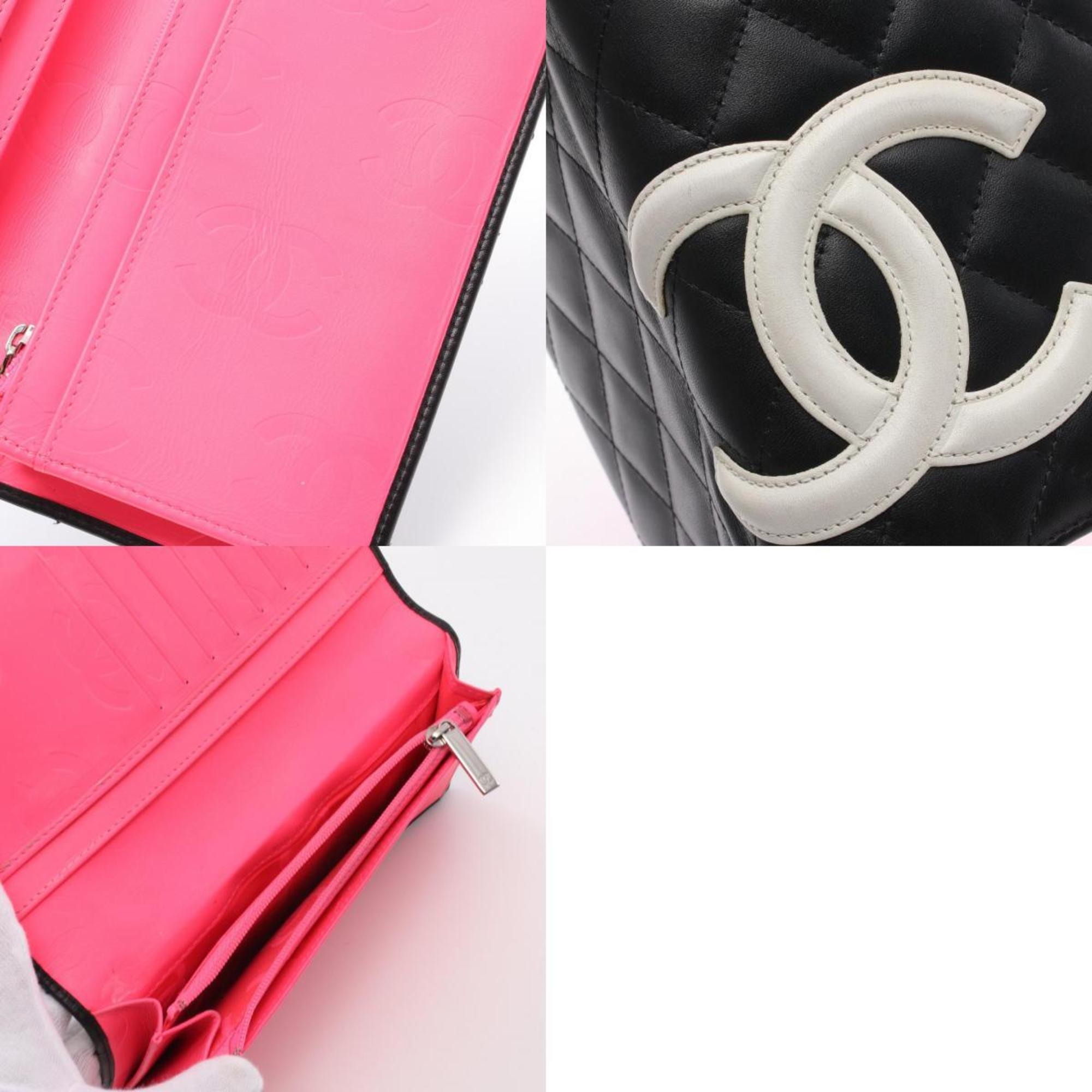 CHANEL Cambon Line Bi-fold Long Wallet Leather Women's Black White A26717