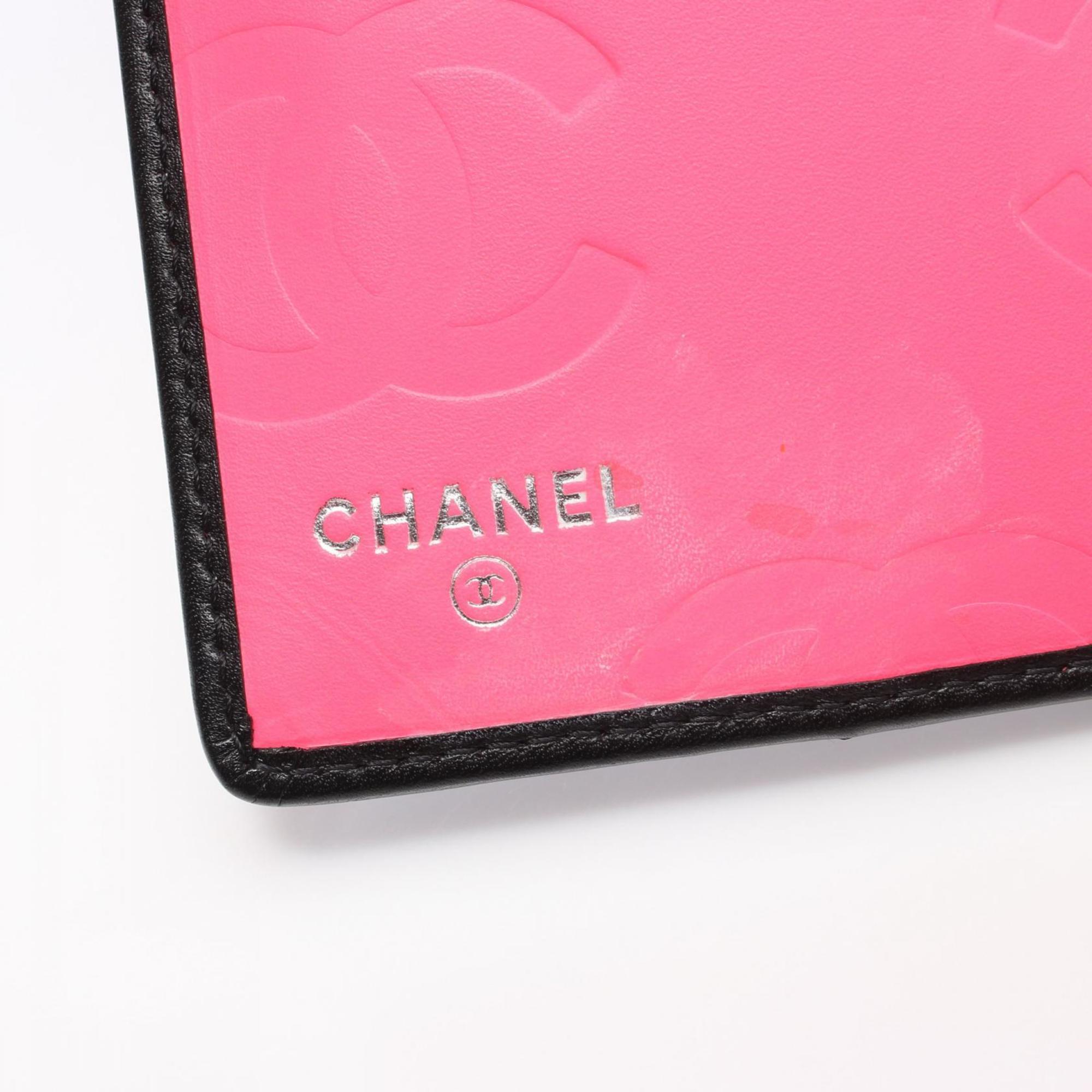 CHANEL Cambon Line Bi-fold Long Wallet Leather Women's Black White A26717