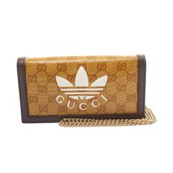 GUCCI x adidas GG Crystal Shoulder Bag Coated Canvas Leather Women's Brown 621892