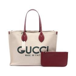 GUCCI Print Tote Bag Canvas Leather Women's Beige Bordeaux 772177FACUL8574