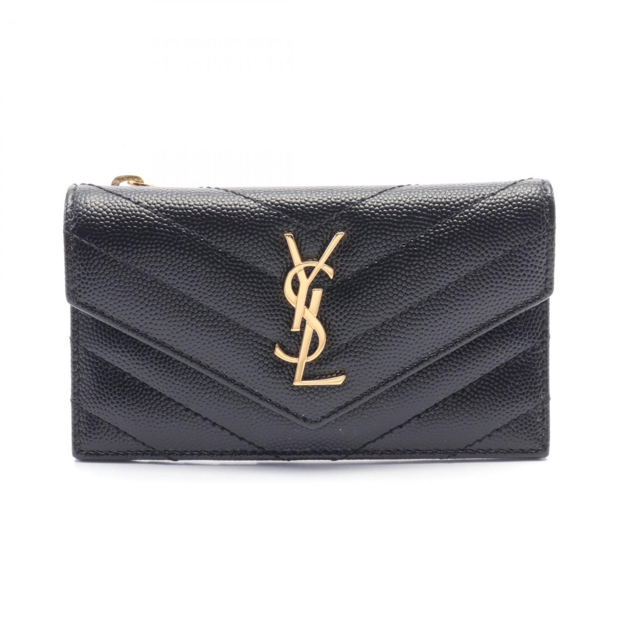 Saint Laurent Monogram Fragment Business Card Holder/Card Case Leather Women's Black 612808BOW011000