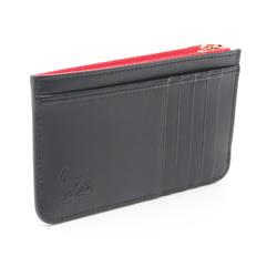 Christian Louboutin LOUBI54 ZIPPED CARD HOLDER Ruby 54 Business Card Holder/Card Case Leather Women's Black Red 3235111CM6S