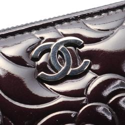 CHANEL Coco Mark Camellia Round Long Wallet Patent Leather Women's Brown