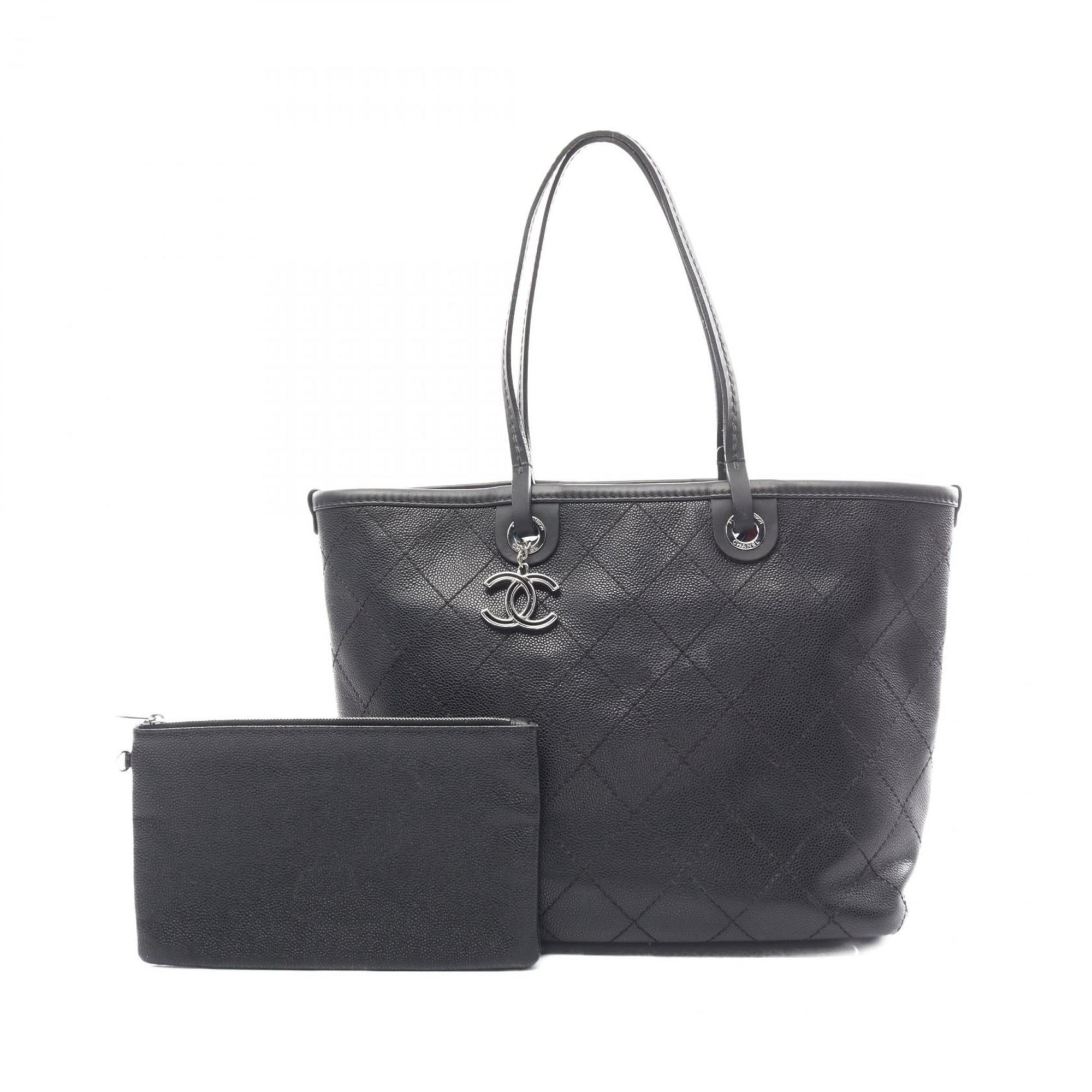 CHANEL On the Road Tote Bag, Caviar Skin, Women's, Black, A92211