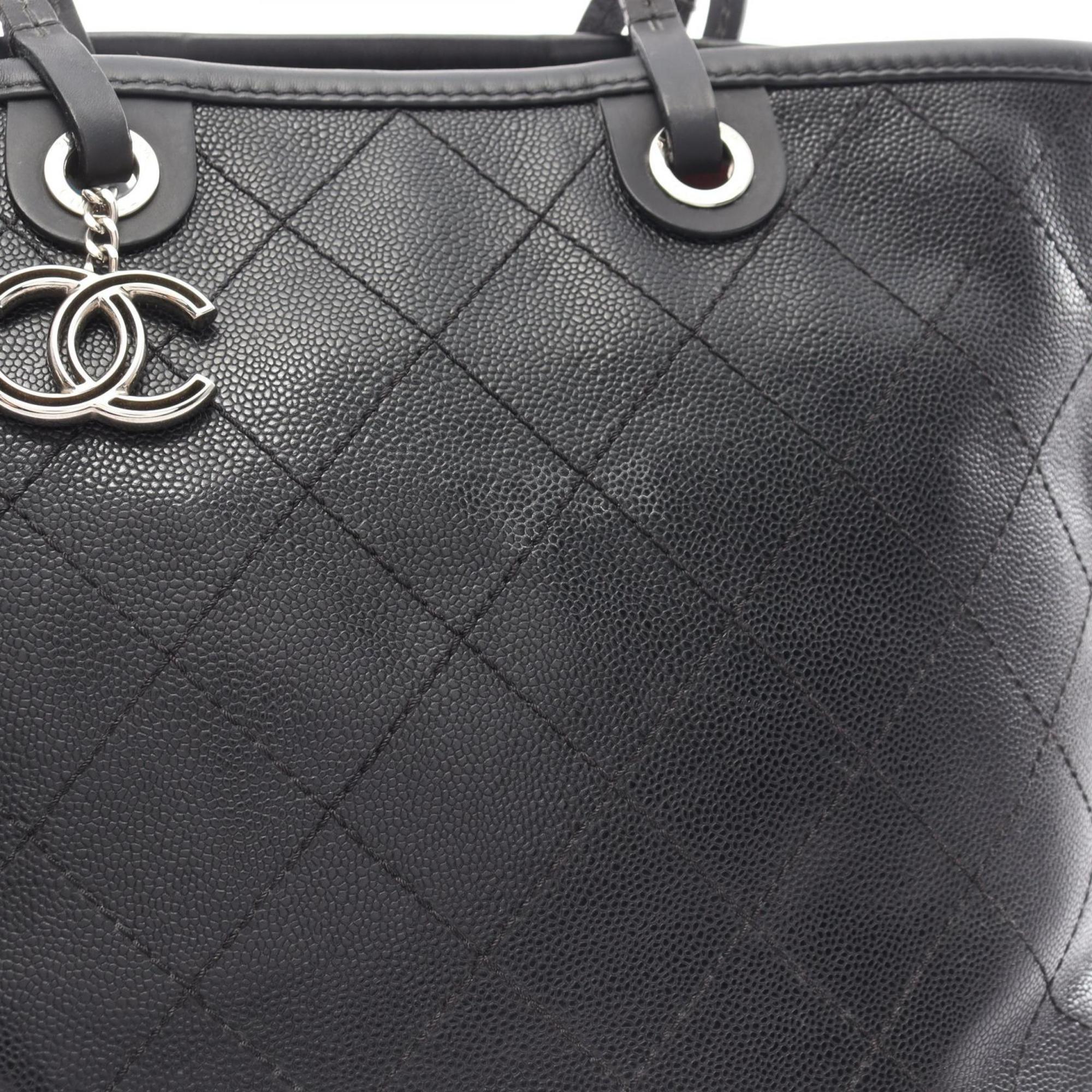 CHANEL On the Road Tote Bag, Caviar Skin, Women's, Black, A92211