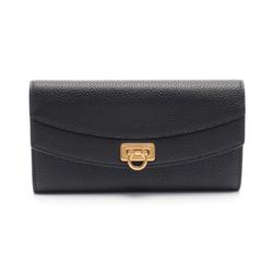 Salvatore Ferragamo Gancini Bi-fold Long Wallet Leather Women's Black JL-220023