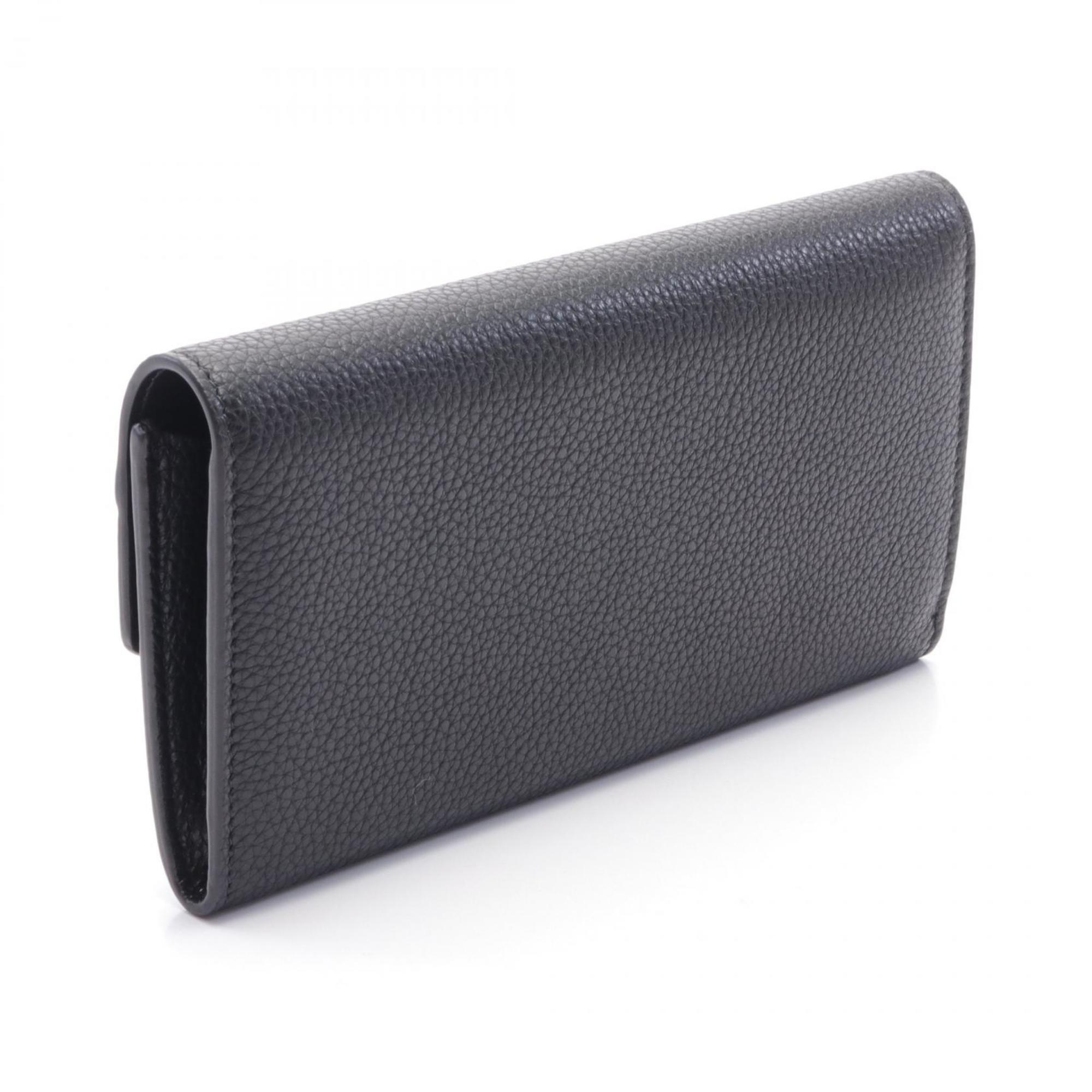 Salvatore Ferragamo Gancini Bi-fold Long Wallet Leather Women's Black JL-220023