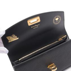 Salvatore Ferragamo Gancini Bi-fold Long Wallet Leather Women's Black JL-220023