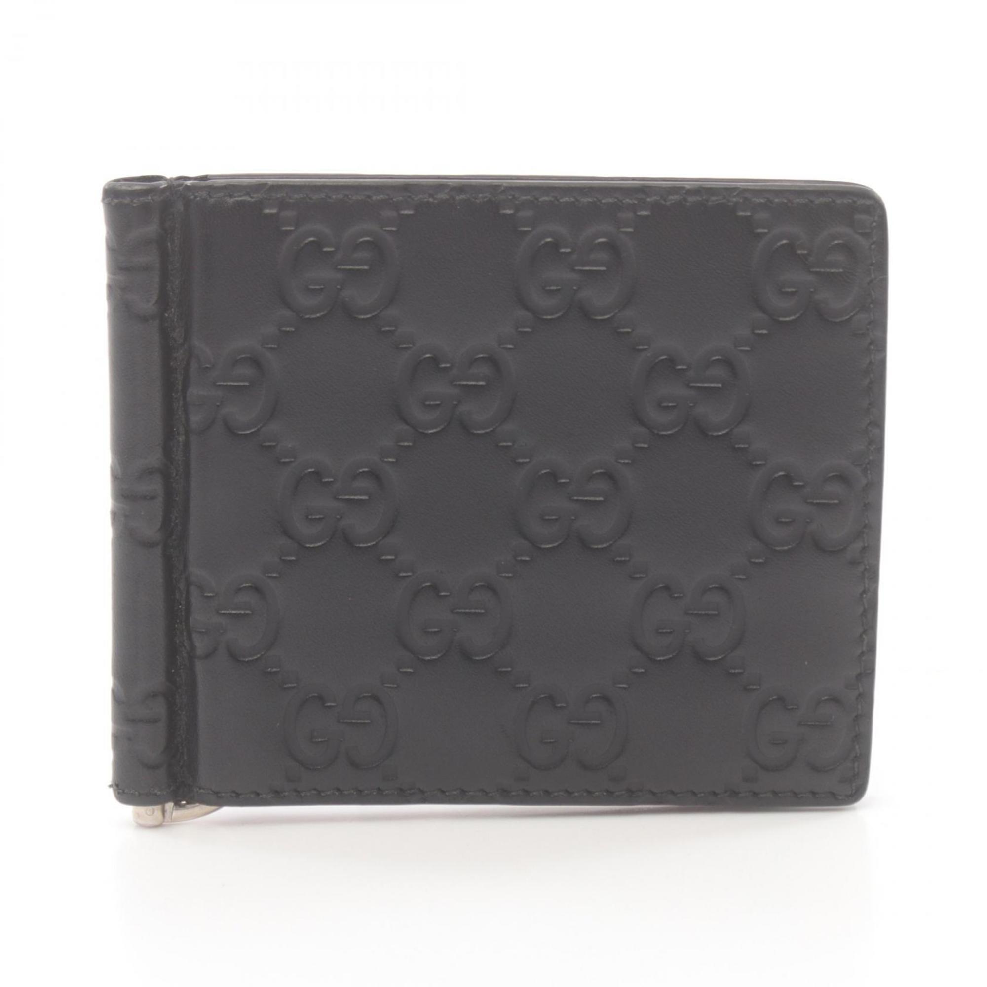 GUCCI Guccissima Bi-fold Wallet Leather Men's Women's Black 170580