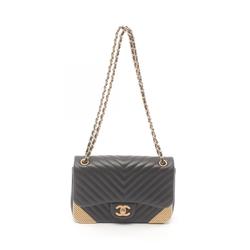 CHANEL V-stitch shoulder bag, lambskin, women's, brown, A94500